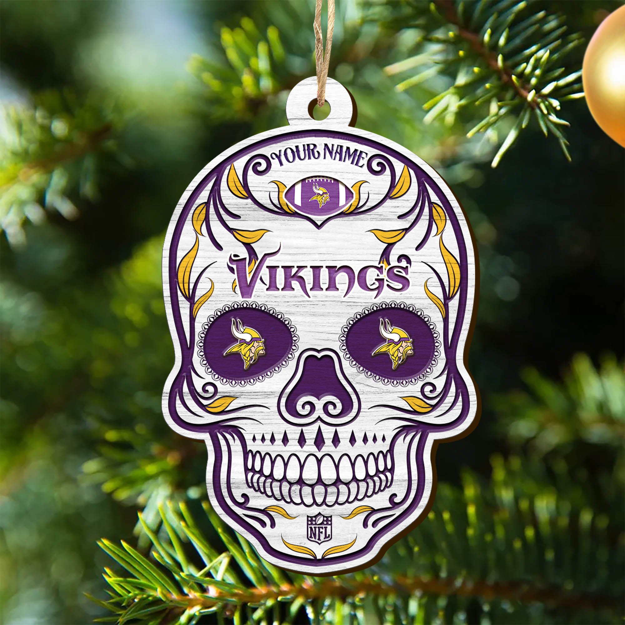 Minnesota Vikings Sport Wooden Ornament 2024 Version Personalized Your Name, Football Team And Skull Ornaments, Christmas Tree Decorations ETHY-53301