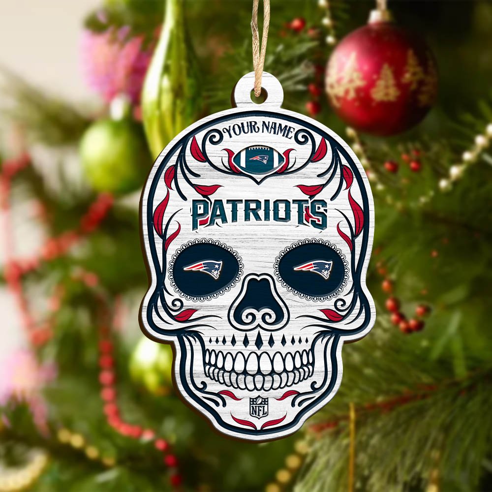 Alternative view of New England Patriots Sport Wooden Ornament 2024 Version Personalized Your Name, Football Team And Skull Ornaments, Christmas Tree Decorations ETHY-53301