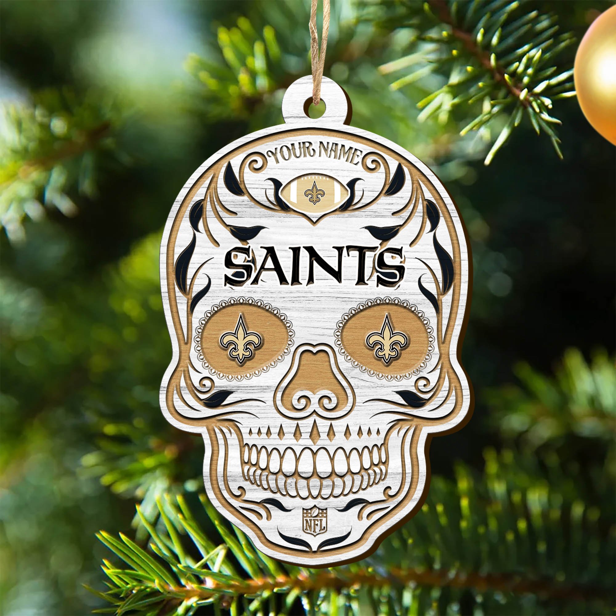 New Orleans Saints Sport Wooden Ornament 2024 Version Personalized Your Name, Football Team And Skull Ornaments, Christmas Tree Decorations ETHY-53301