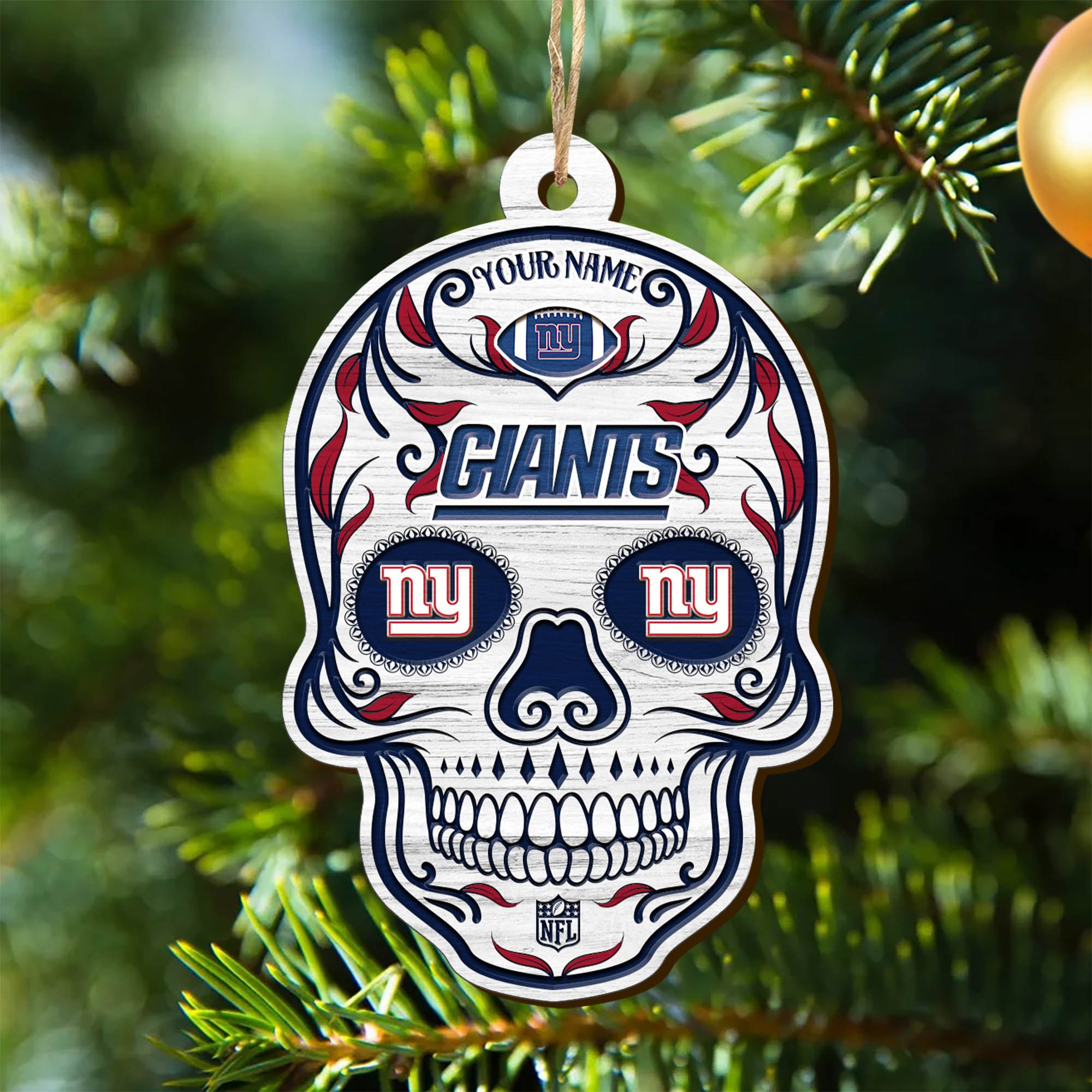New York Giants Sport Wooden Ornament 2024 Version Personalized Your Name, Football Team And Skull Ornaments, Christmas Tree Decorations ETHY-53301