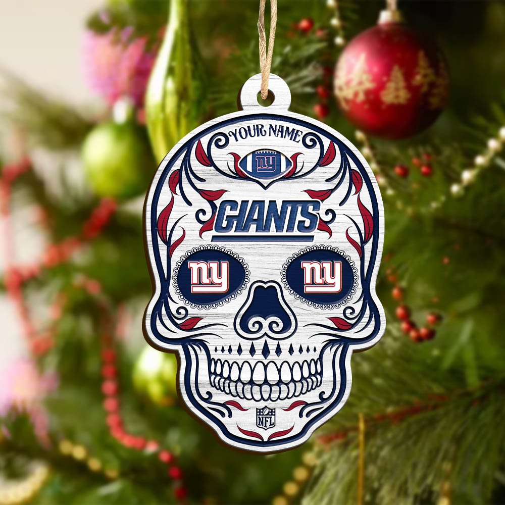 Alternative view of New York Giants Sport Wooden Ornament 2024 Version Personalized Your Name, Football Team And Skull Ornaments, Christmas Tree Decorations ETHY-53301