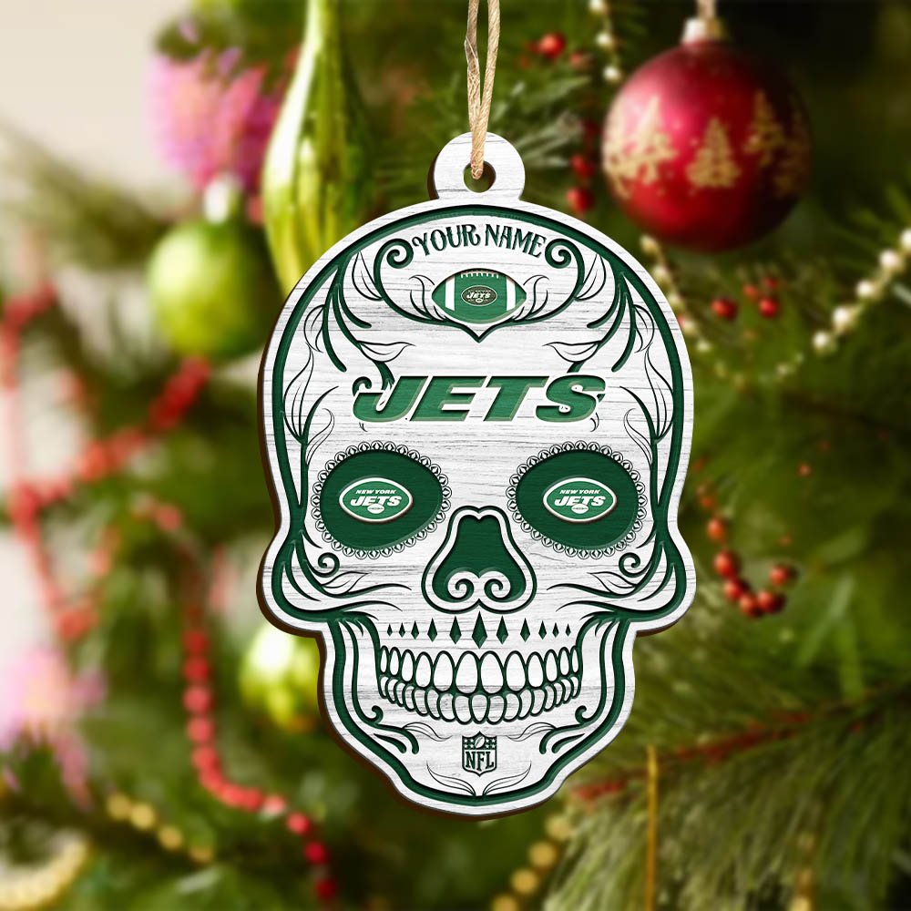 Alternative view of New York Jets Sport Wooden Ornament 2024 Version Personalized Your Name, Football Team And Skull Ornaments, Christmas Tree Decorations ETHY-53301