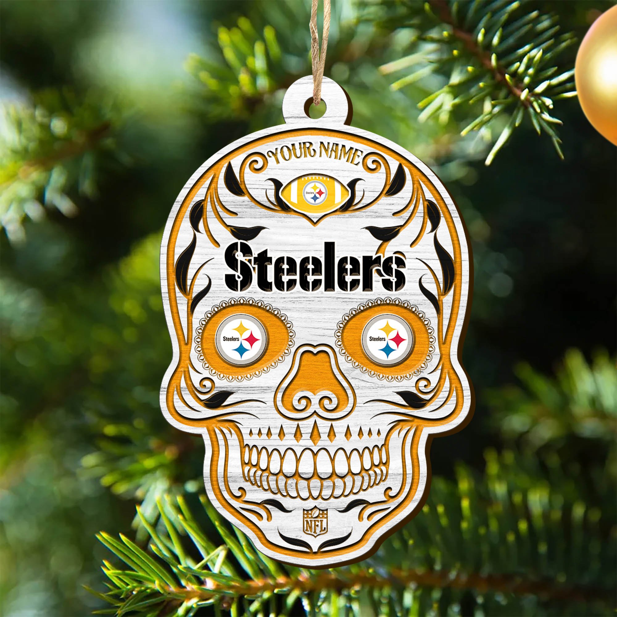 Pittsburgh Steelers Sport Wooden Ornament 2024 Version Personalized Your Name, Football Team And Skull Ornaments, Christmas Tree Decorations ETHY-53301