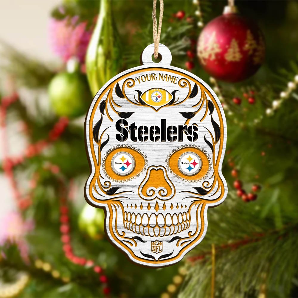 Alternative view of Pittsburgh Steelers Sport Wooden Ornament 2024 Version Personalized Your Name, Football Team And Skull Ornaments, Christmas Tree Decorations ETHY-53301