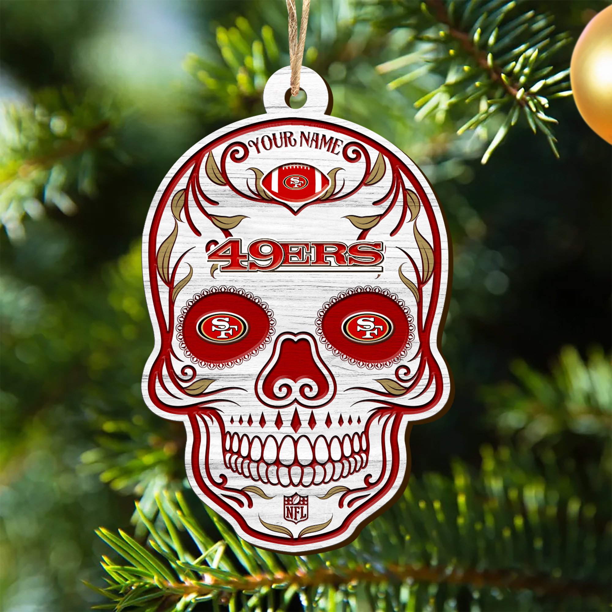 San Francisco 49ers Sport Wooden Ornament 2024 Version Personalized Your Name, Football Team And Skull Ornaments, Christmas Tree Decorations ETHY-53301