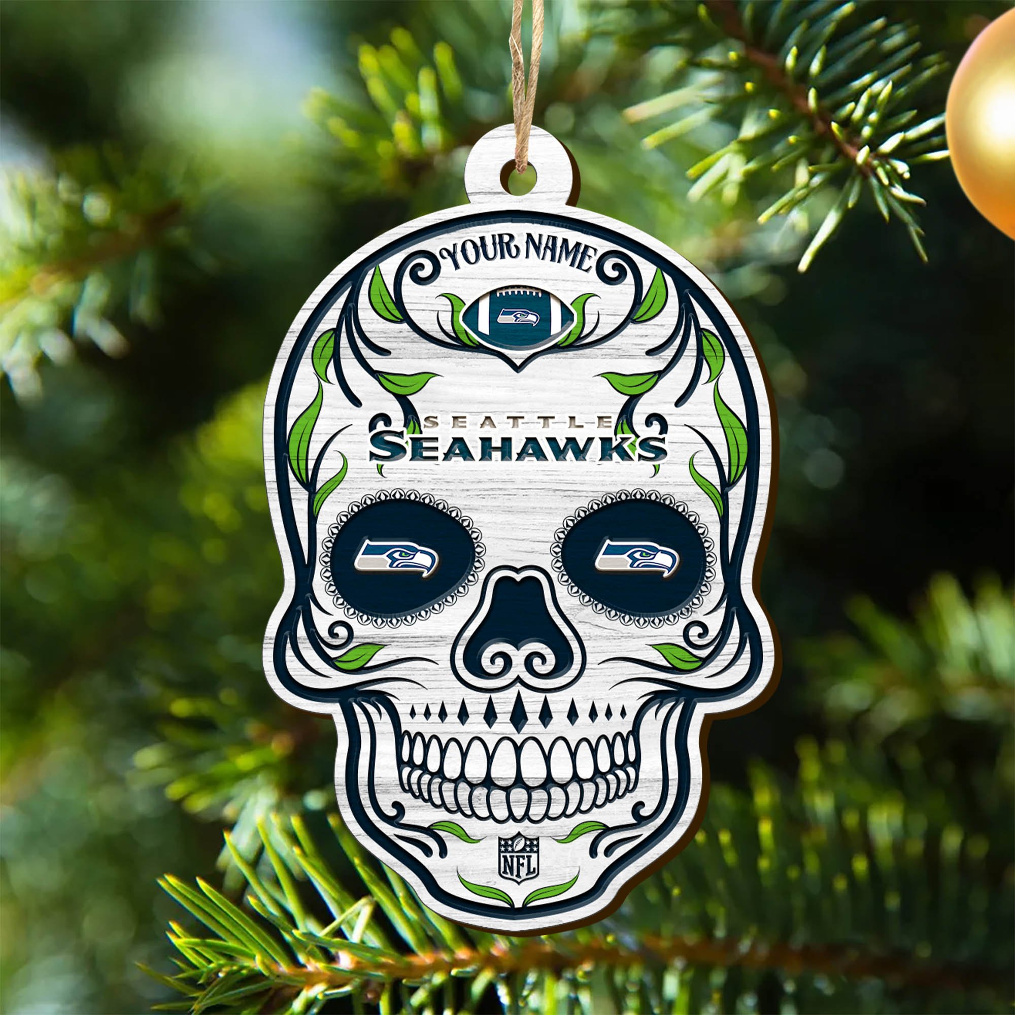 Seattle Seahawks Sport Wooden Ornament 2024 Version Personalized Your Name, Football Team And Skull Ornaments, Christmas Tree Decorations ETHY-53301
