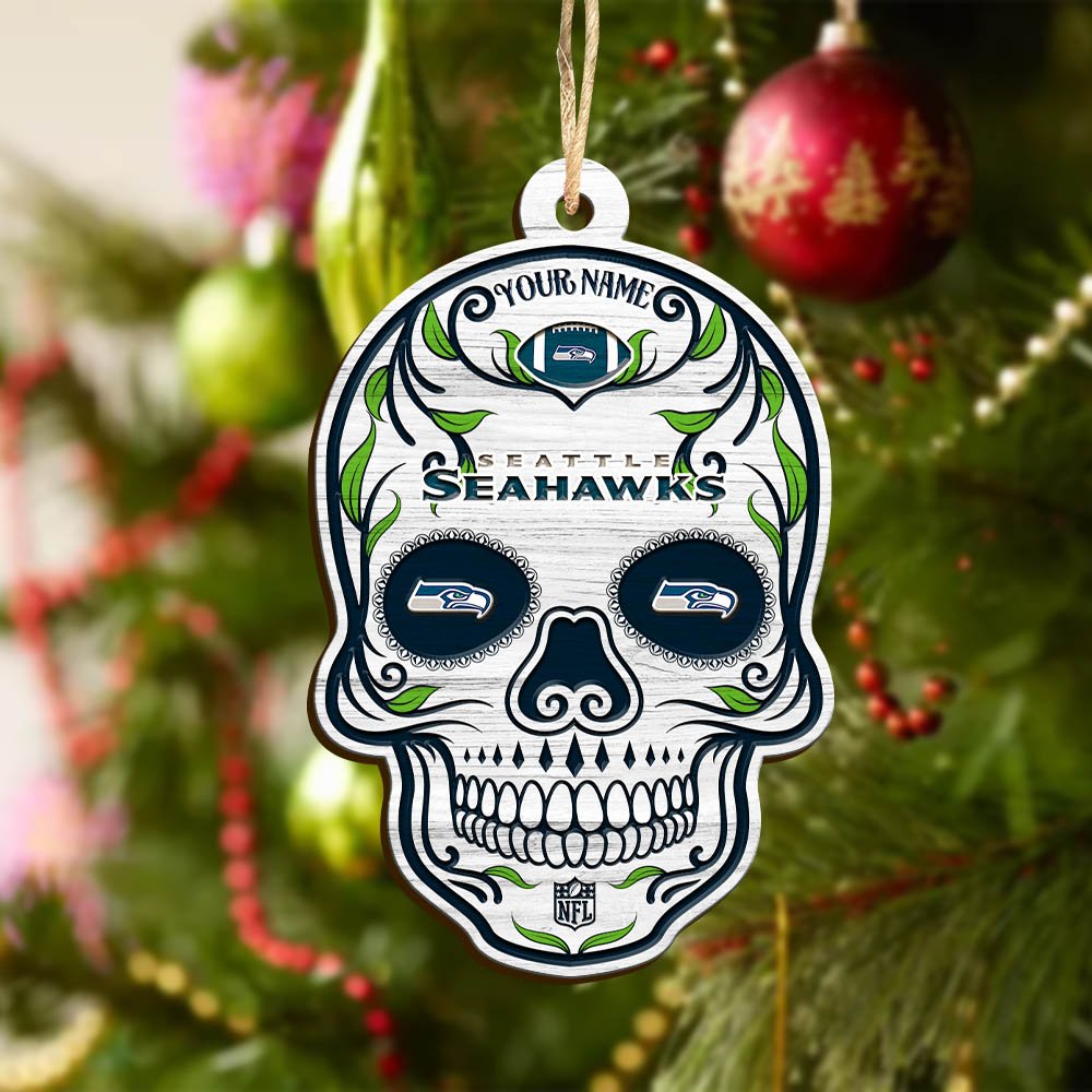 Alternative view of Seattle Seahawks Sport Wooden Ornament 2024 Version Personalized Your Name, Football Team And Skull Ornaments, Christmas Tree Decorations ETHY-53301