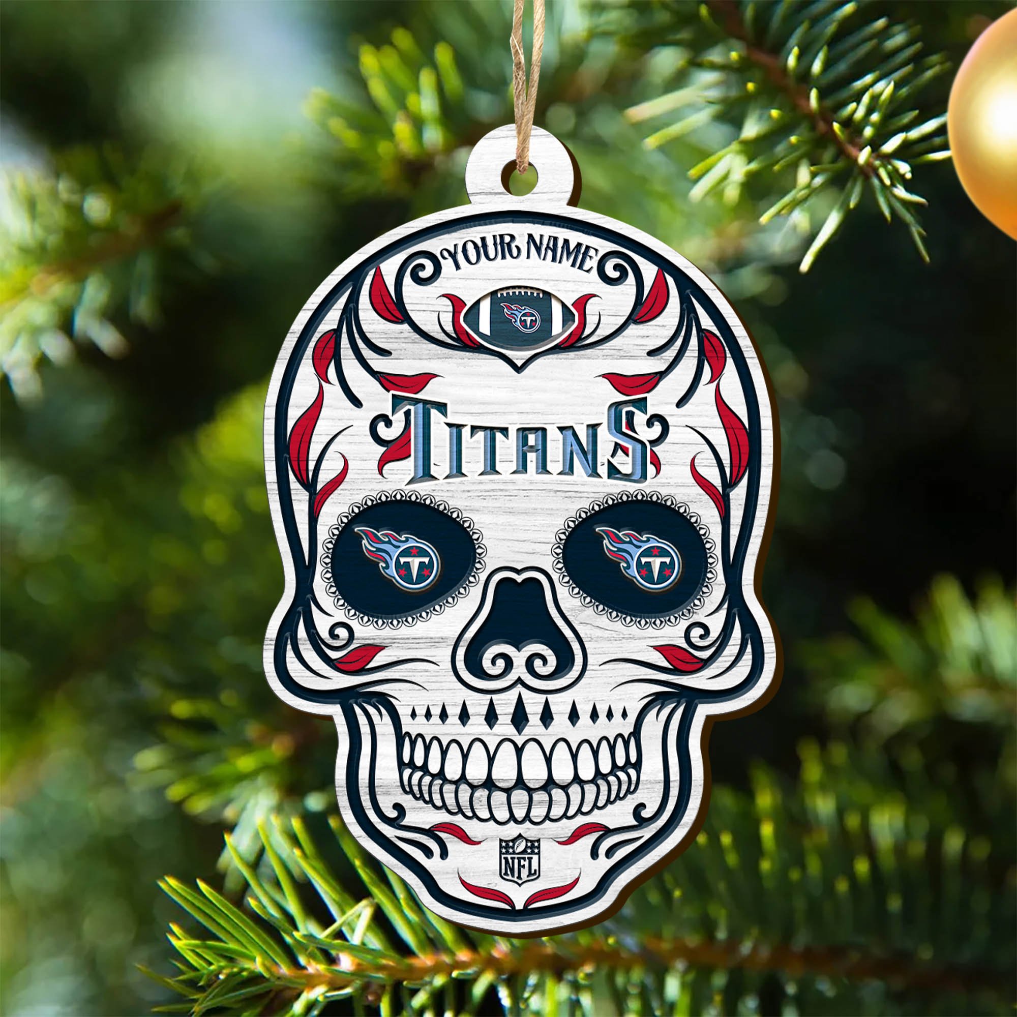 Tennessee Titans Sport Wooden Ornament 2024 Version Personalized Your Name, Football Team And Skull Ornaments, Christmas Tree Decorations ETHY-53301