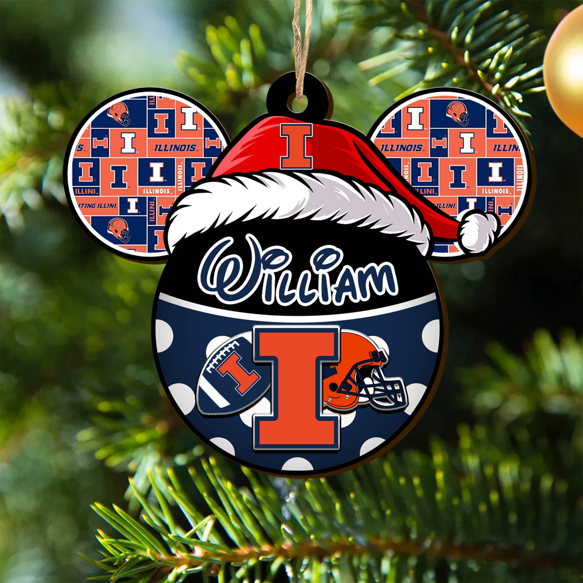 Illinois Fighting Illini Wooden Ornament 2024 Version Personalized Your Name, Christmas Gifts For Sport Fan, Home Decorations ETHY-53354