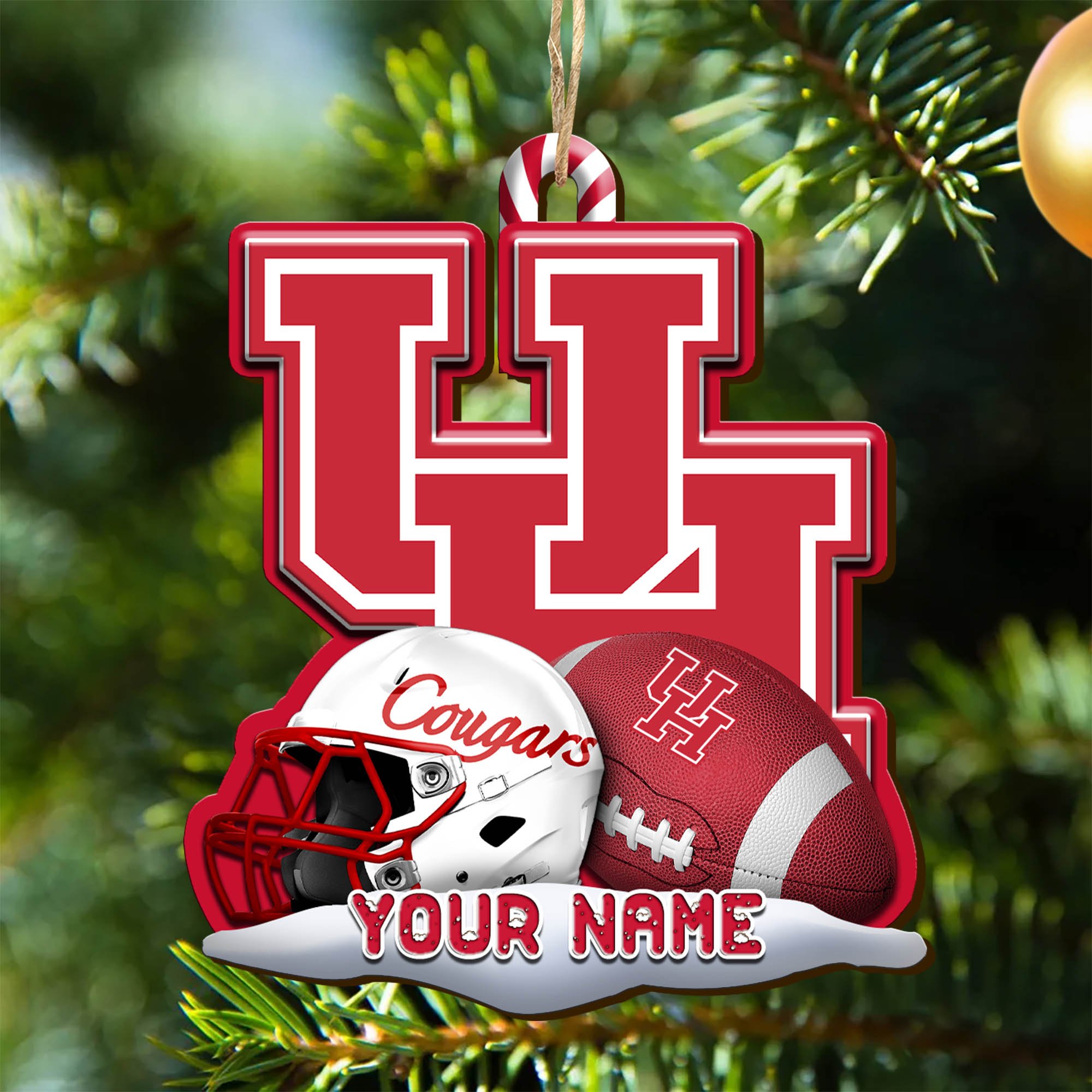 Houston Cougars Sport Wooden Ornament 2024 Version Customized Your Name, Christmas Gifts For Sport Fan, Christmas Decorations Sport ETHY-53468