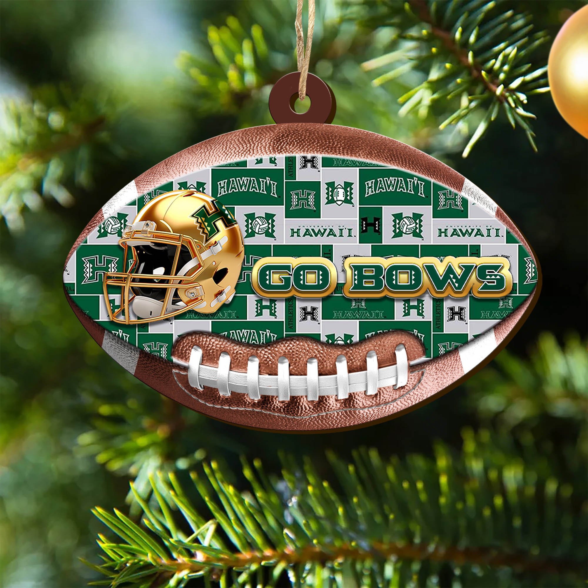 Hawaii Rainbow Warriors Wooden Ornament 2024 Version, Christmas Ornament For Football Fan, Hanging Decor ETHY-53500