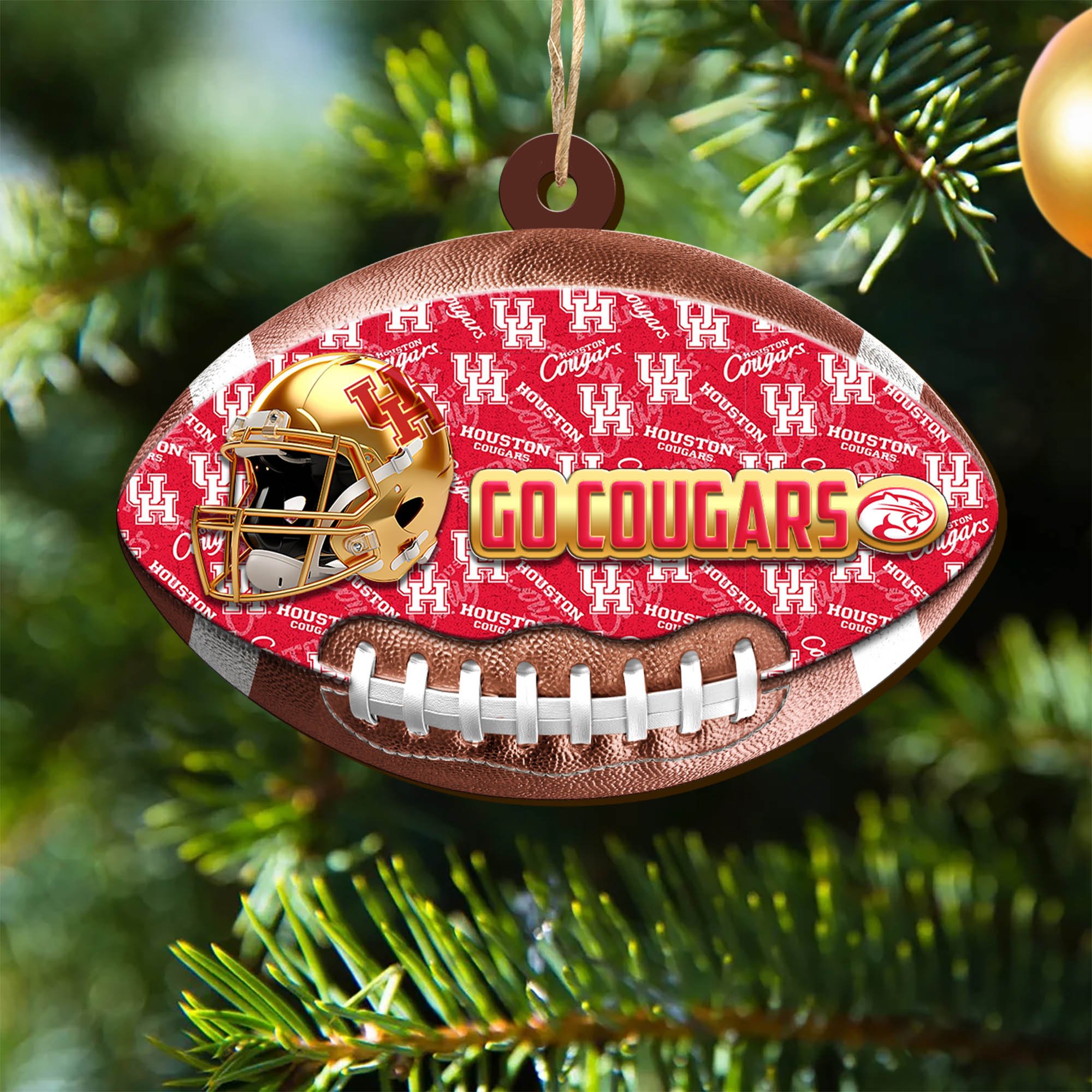 Houston Cougars Wooden Ornament 2024 Version, Christmas Ornament For Football Fan, Hanging Decor ETHY-53500