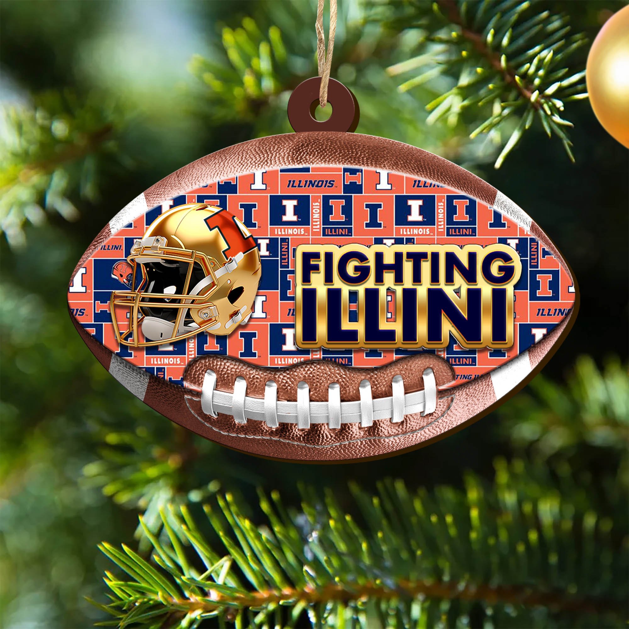 Illinois Fighting Illini Wooden Ornament 2024 Version, Christmas Ornament For Football Fan, Hanging Decor ETHY-53500