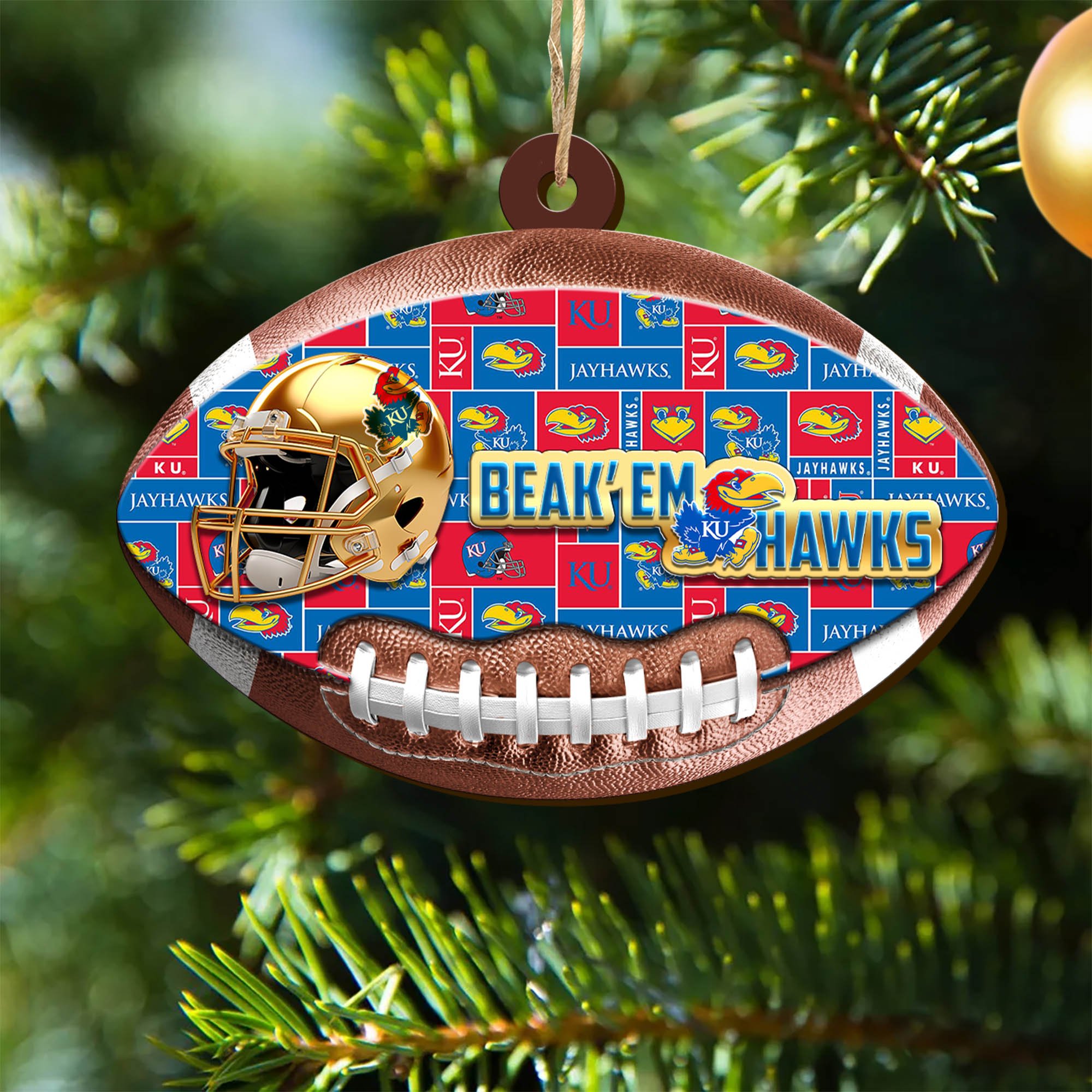 Kansas Jayhawks Wooden Ornament 2024 Version, Christmas Ornament For Football Fan, Hanging Decor ETHY-53500