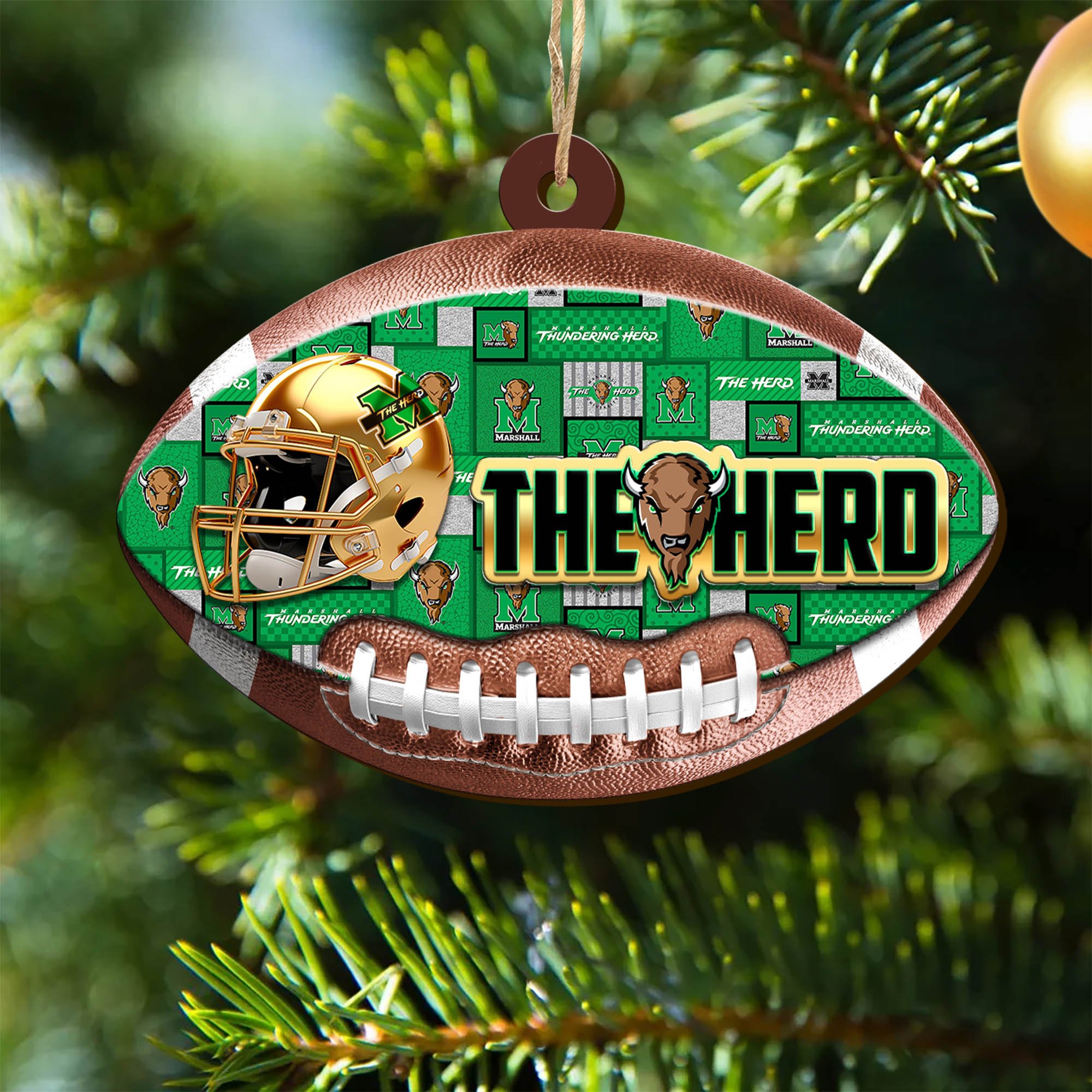 Marshall Thundering Herd Wooden Ornament 2024 Version, Christmas Ornament For Football Fan, Hanging Decor ETHY-53500