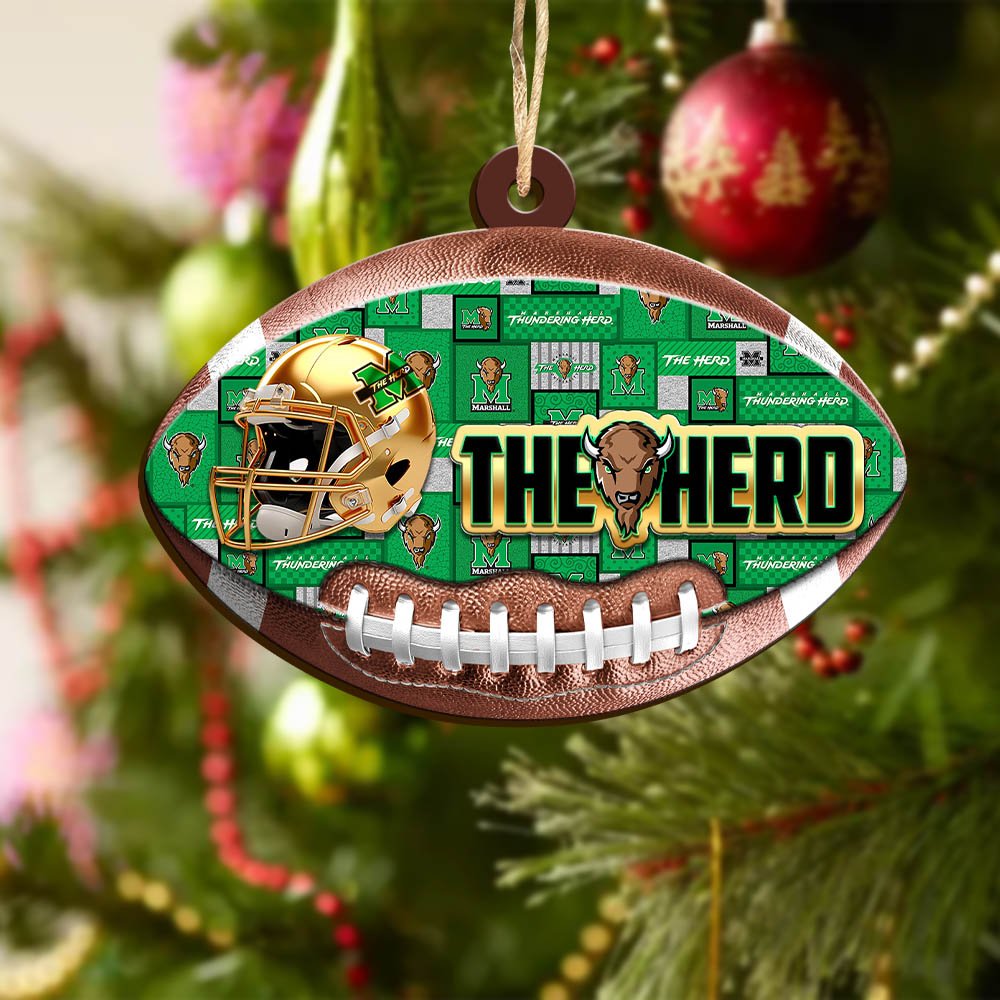 Alternative view of Marshall Thundering Herd Wooden Ornament 2024 Version, Christmas Ornament For Football Fan, Hanging Decor ETHY-53500