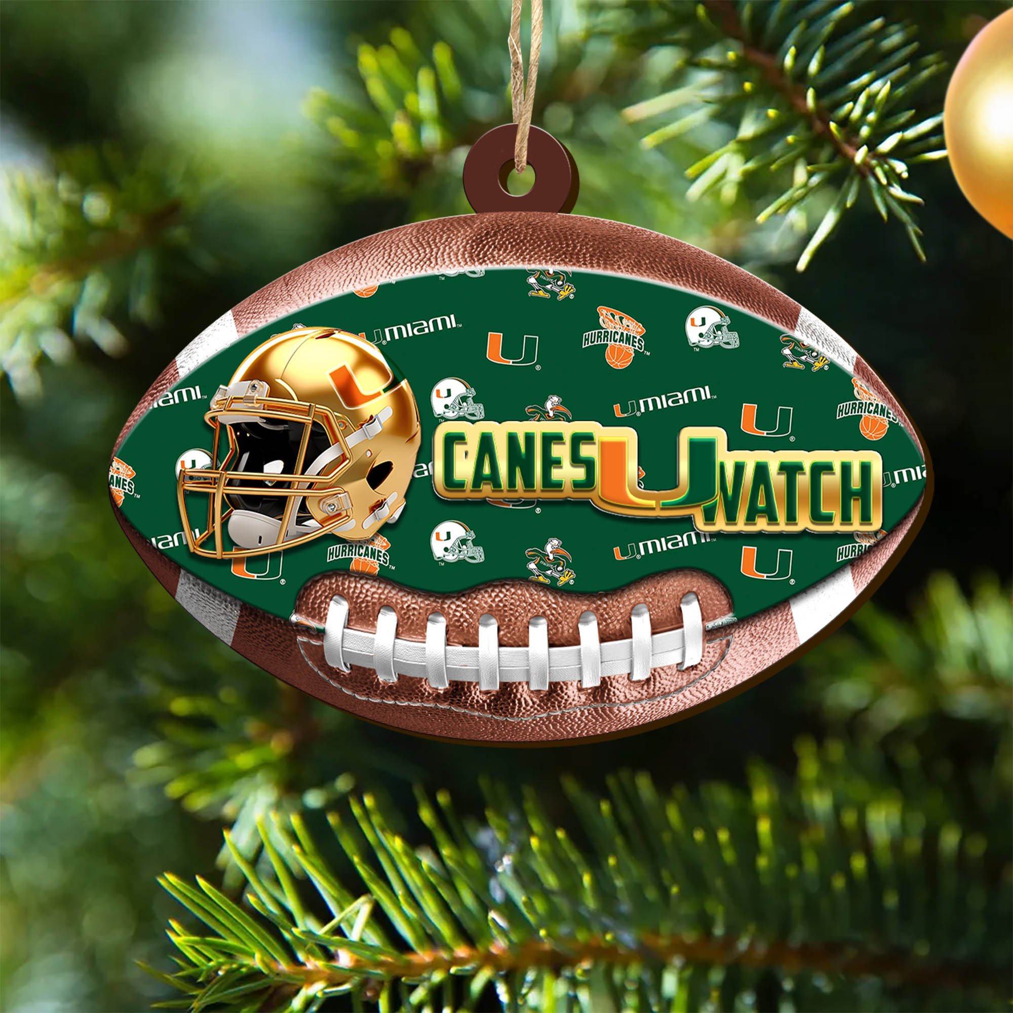 Miami Hurricanes Wooden Ornament 2024 Version, Christmas Ornament For Football Fan, Hanging Decor ETHY-53500