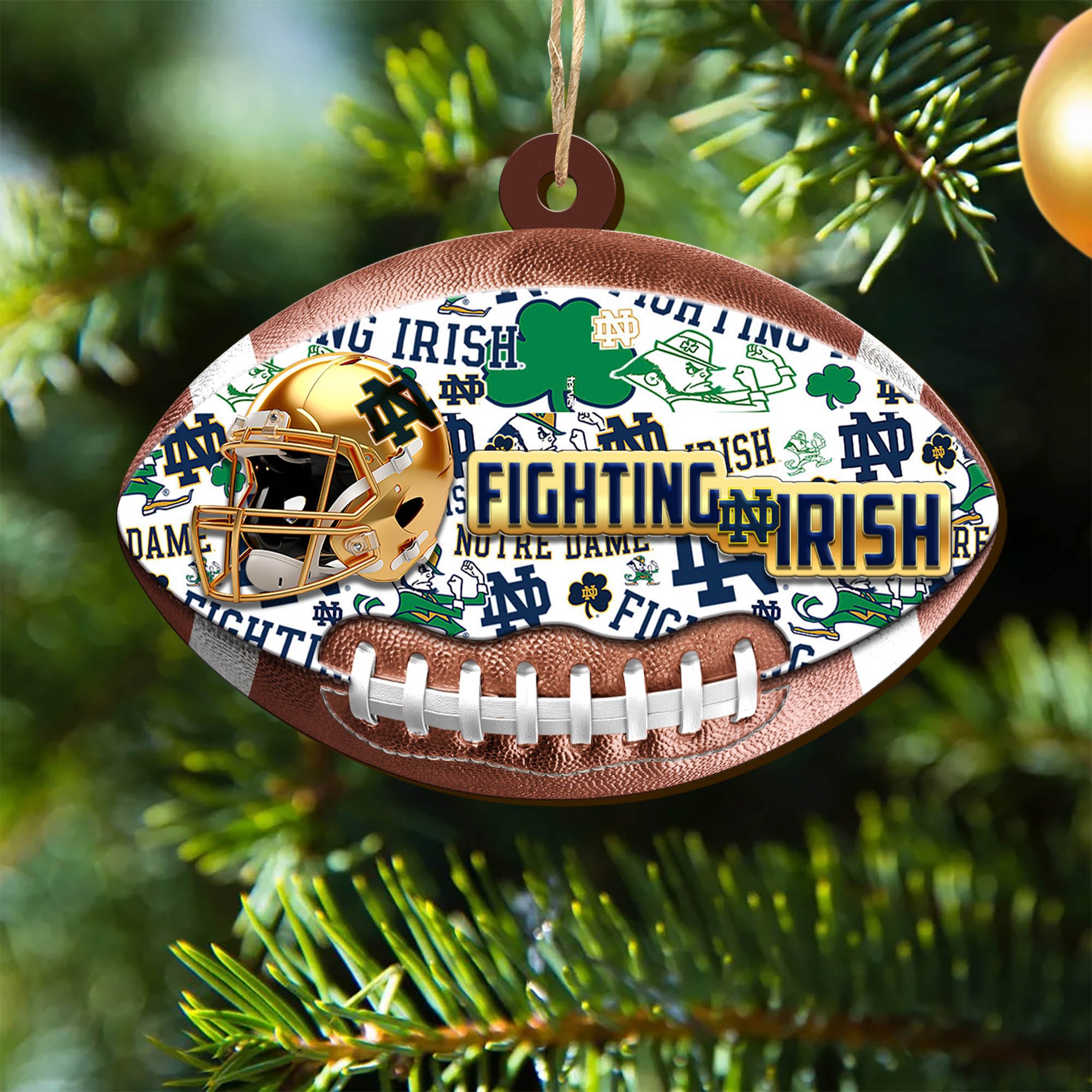 Notre Dame Fighting Irish Wooden Ornament 2024 Version, Christmas Ornament For Football Fan, Hanging Decor ETHY-53500