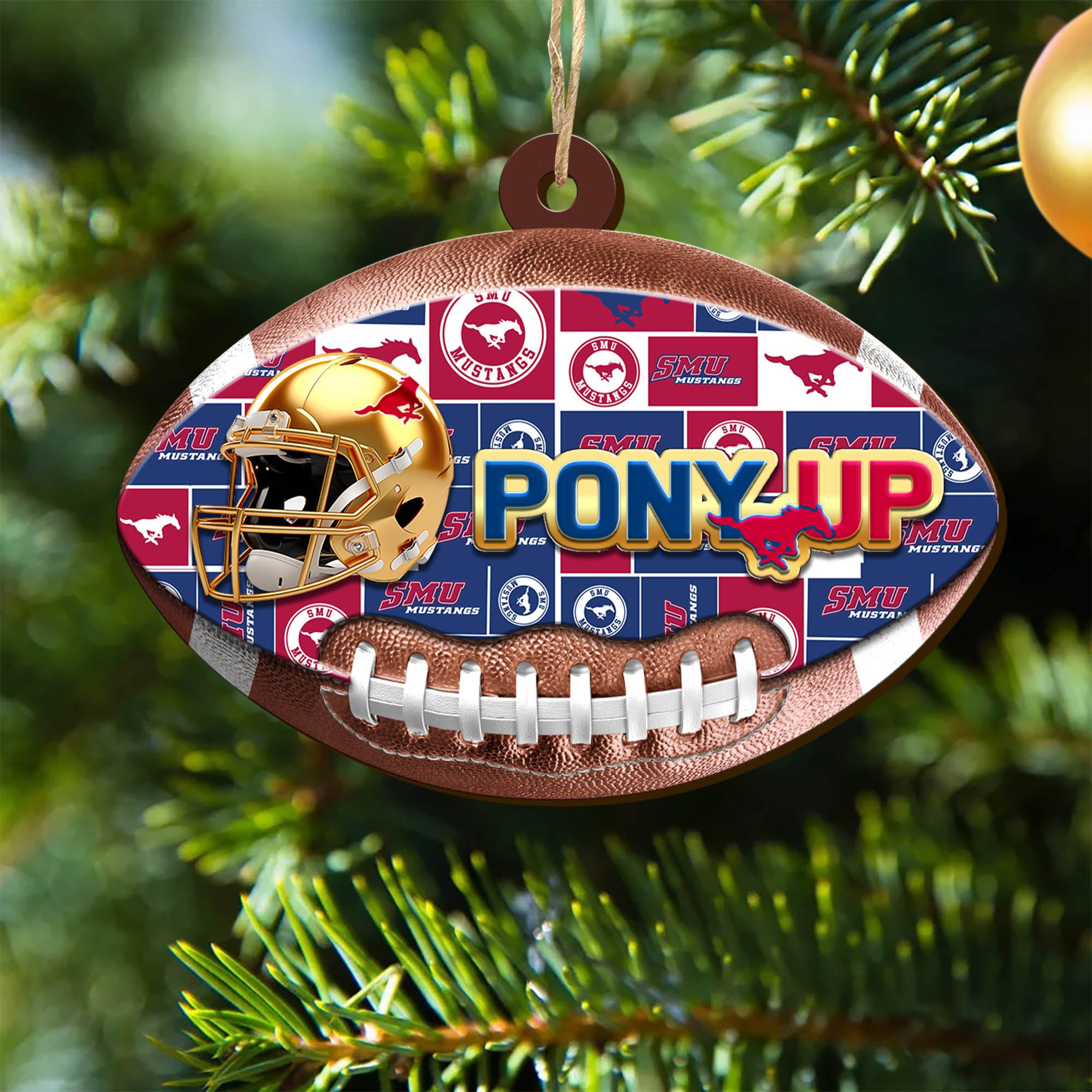 SMU Mustangs Wooden Ornament 2024 Version, Christmas Ornament For Football Fan, Hanging Decor ETHY-53500