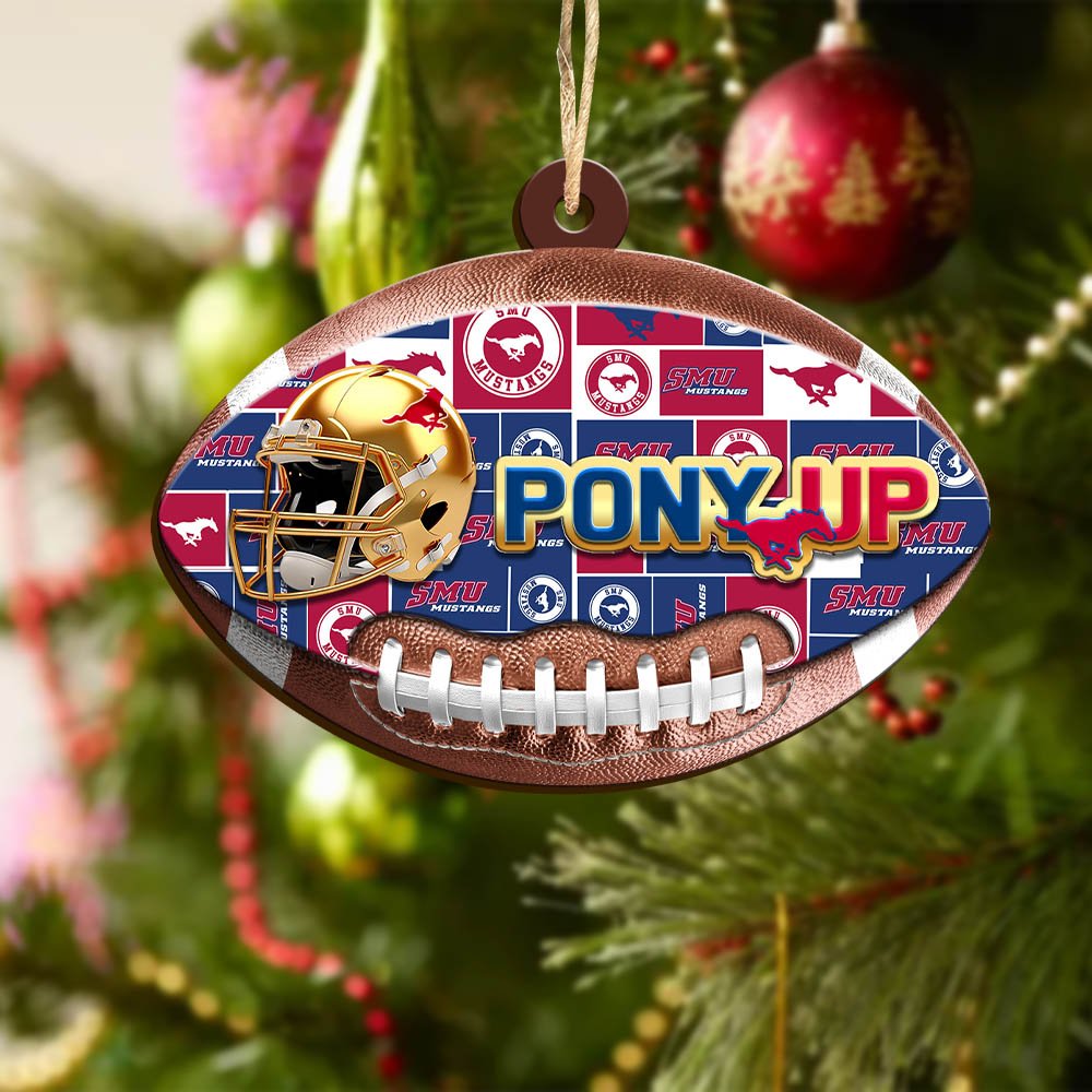 Alternative view of SMU Mustangs Wooden Ornament 2024 Version, Christmas Ornament For Football Fan, Hanging Decor ETHY-53500