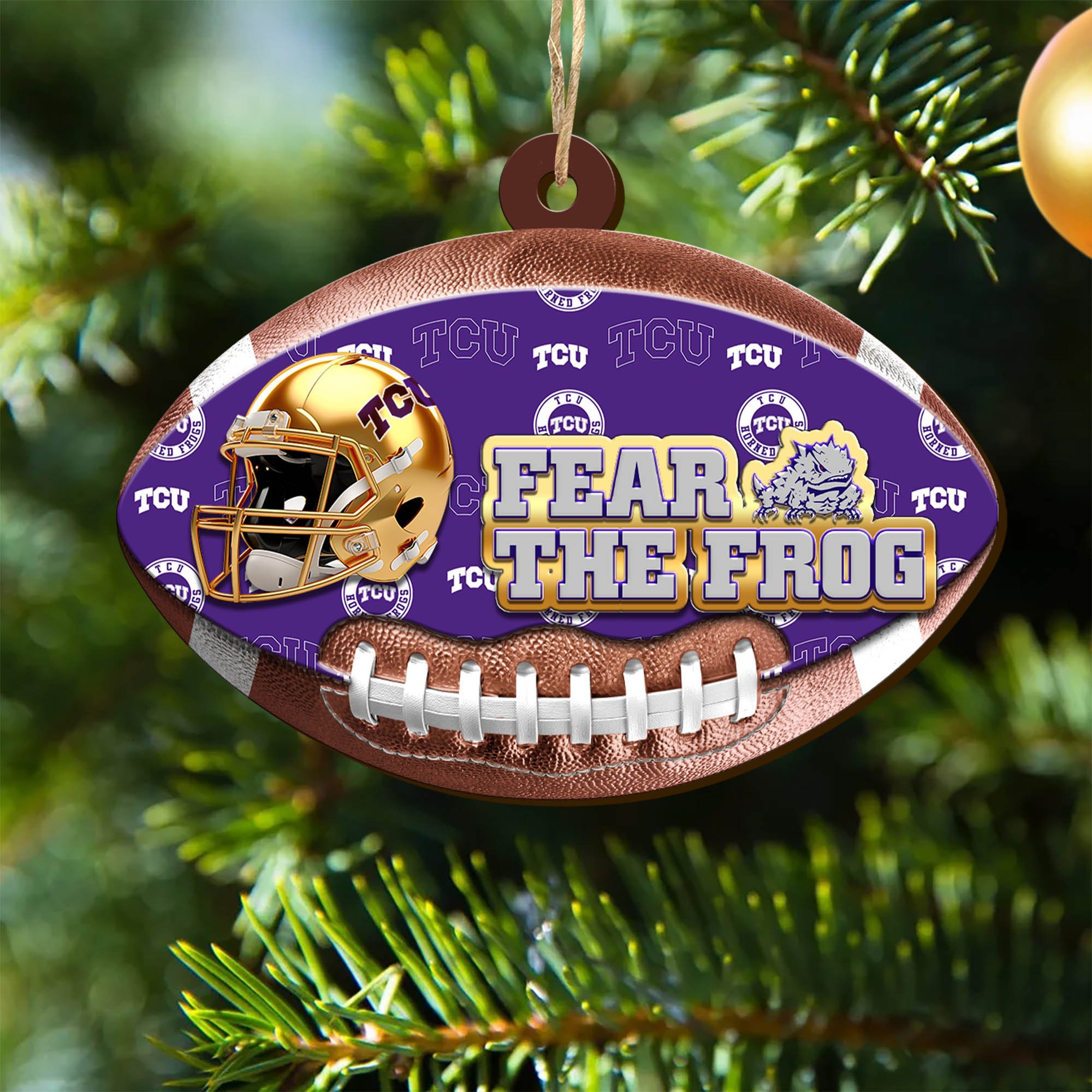 TCU Horned Frogs Wooden Ornament 2024 Version, Christmas Ornament For Football Fan, Hanging Decor ETHY-53500