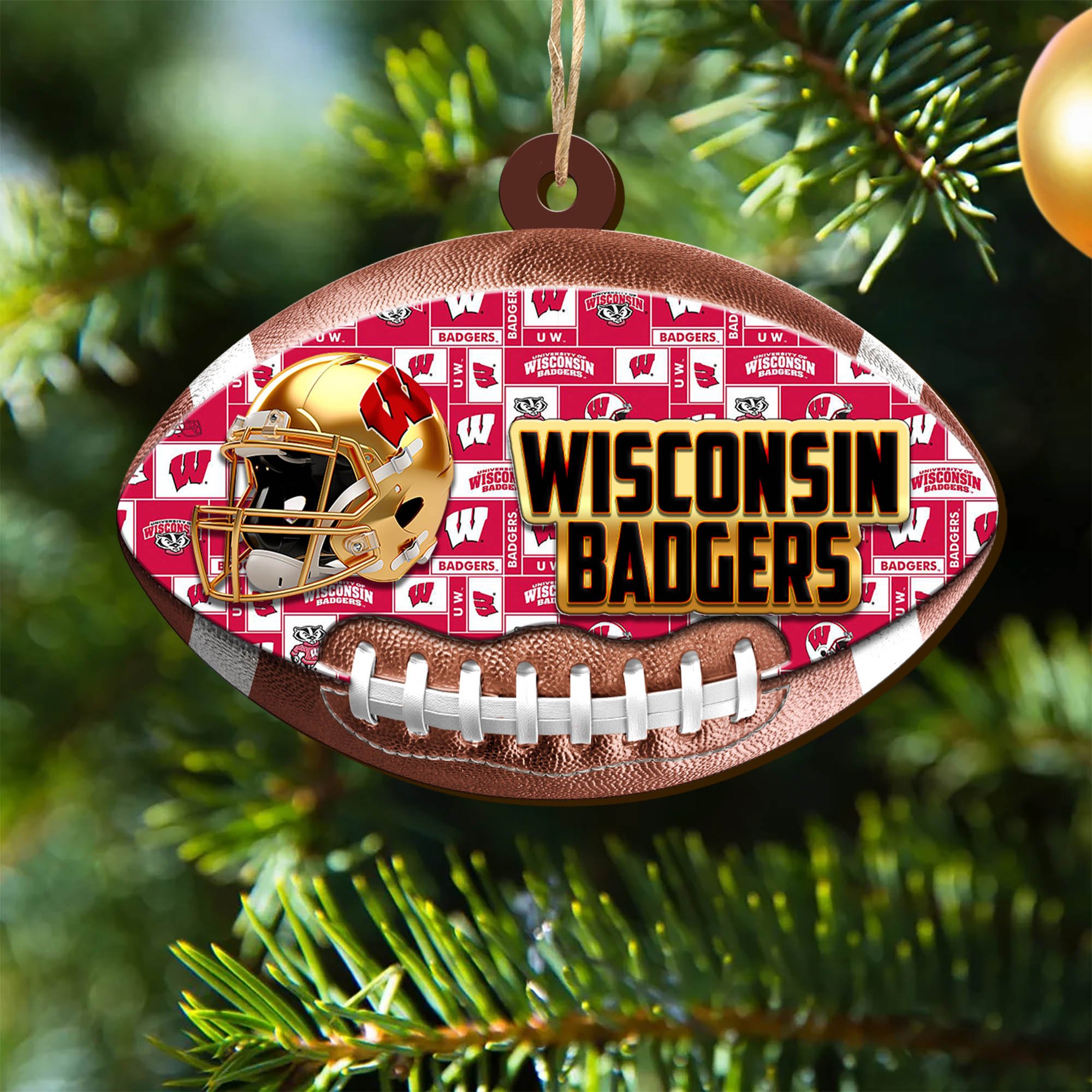 Wisconsin Badgers Wooden Ornament 2024 Version, Christmas Ornament For Football Fan, Hanging Decor ETHY-53500
