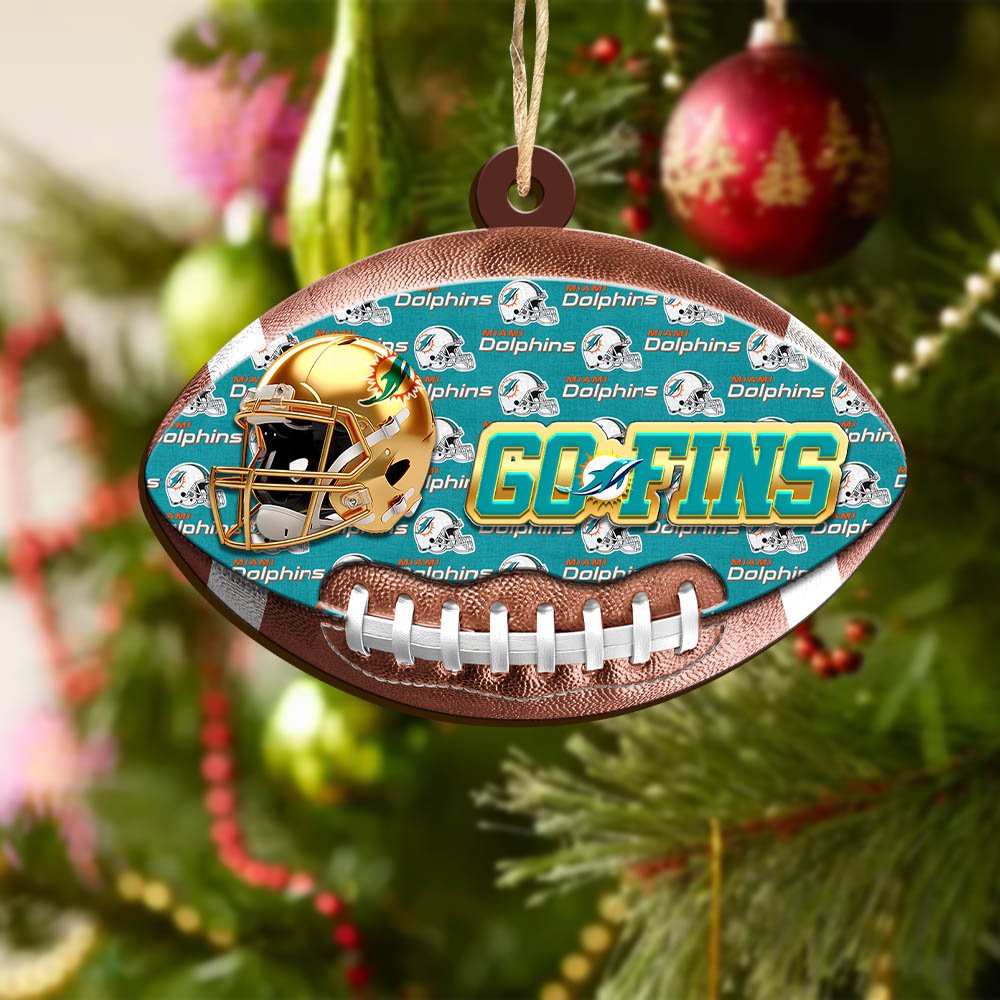 Alternative view of Miami Dolphins Wooden Ornament 2024 Version, Christmas Ornament For Football Fan, Hanging Decor ETHY-53500