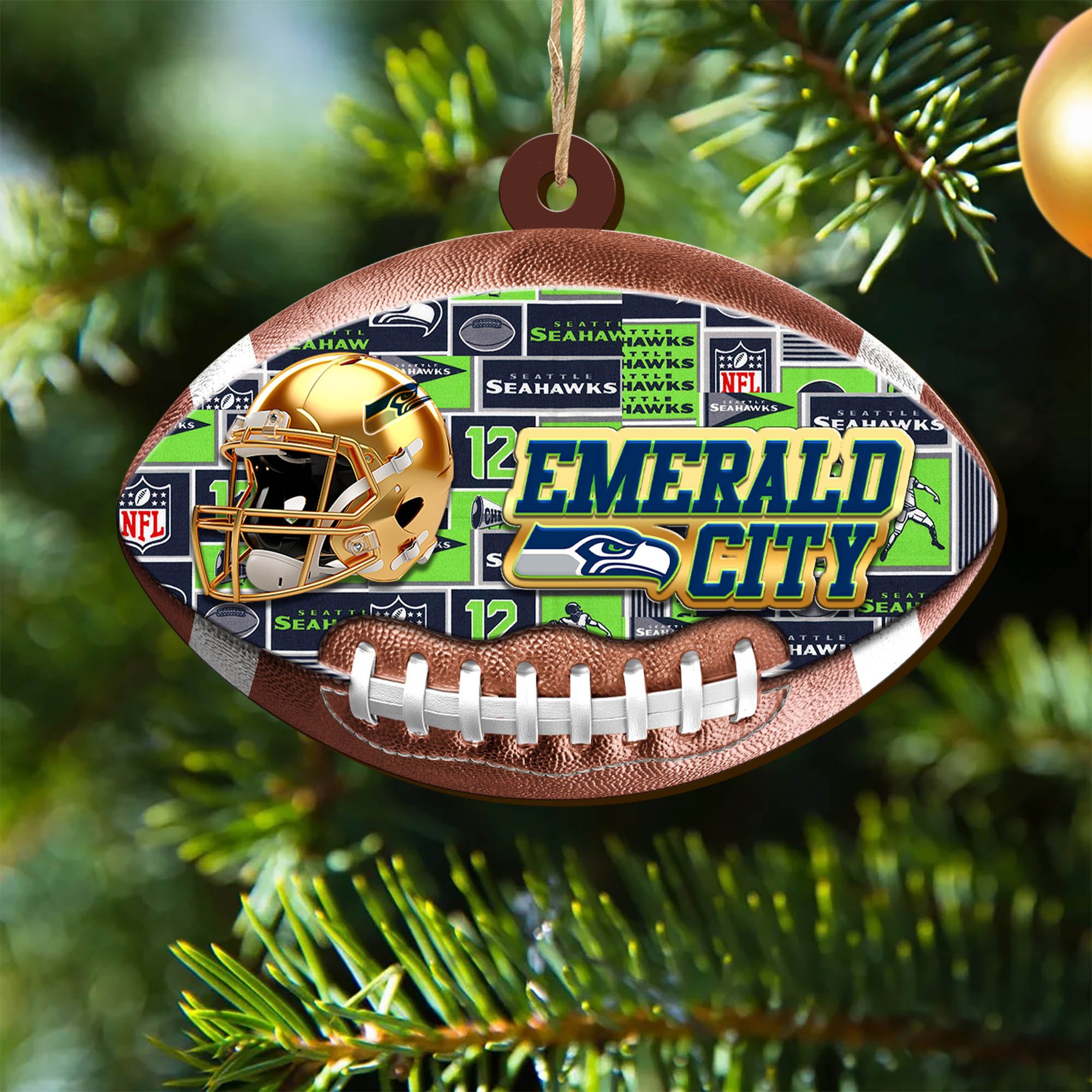 Seattle Seahawks Wooden Ornament 2024 Version, Christmas Ornament For Football Fan, Hanging Decor ETHY-53500