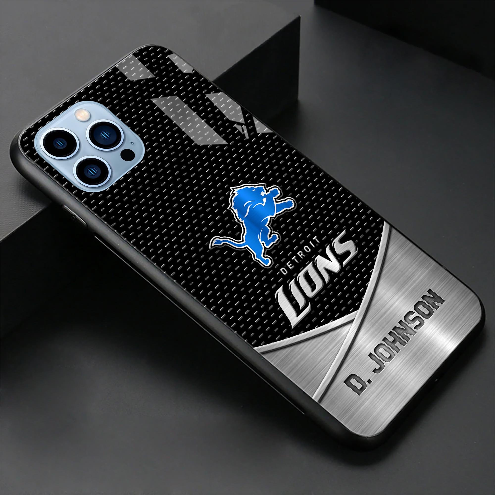 Alternative view of Detroit Lions Glass Phone Case 2025 Version Custom Name, Sport Phone Case For Fans, Sport Gifts ETRG-41241