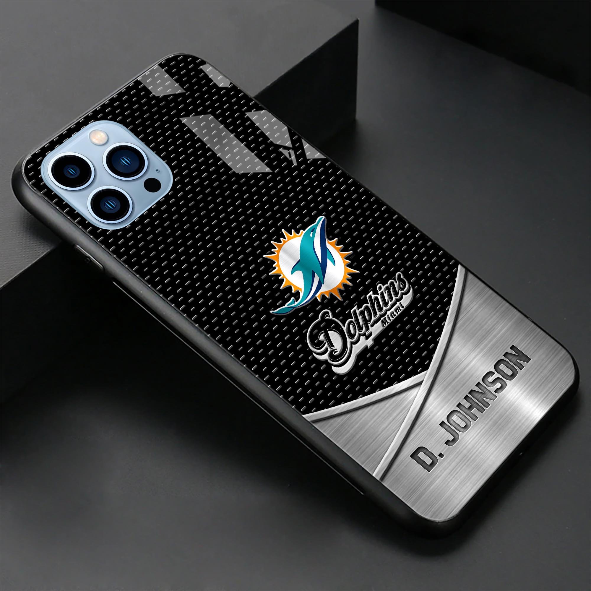 Alternative view of Miami Dolphins Glass Phone Case 2025 Version Custom Name, Sport Phone Case For Fans, Sport Gifts ETRG-41241