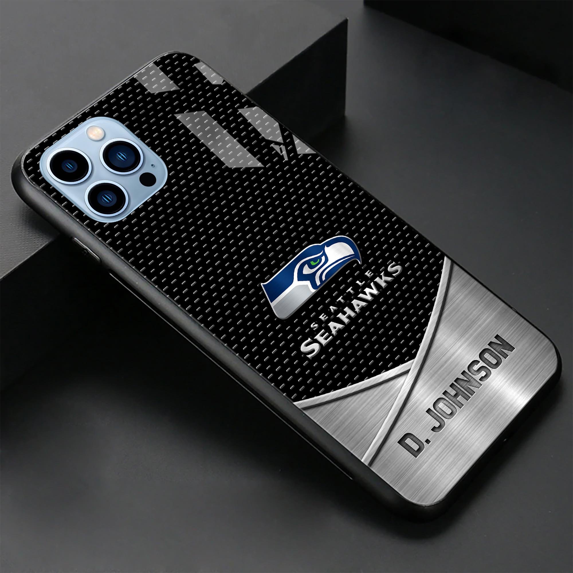 Alternative view of Seattle Seahawks Glass Phone Case 2025 Version Custom Name, Sport Phone Case For Fans, Sport Gifts ETRG-41241