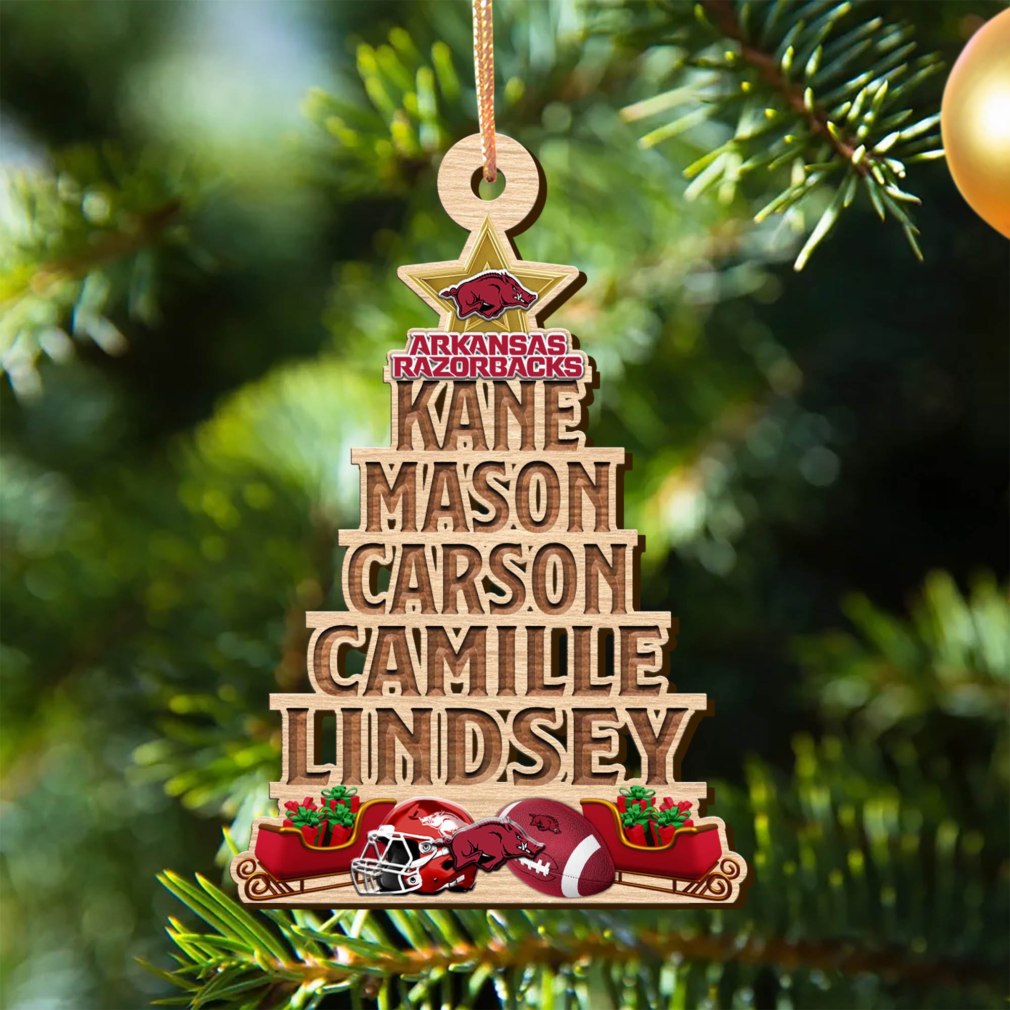 Arkansas Razorbacks Wooden Ornament 2024 Version Personalized Family Members Names, Christmas Tree Ornament, Christmas Gifts For Sport Lovers ETHY-51906