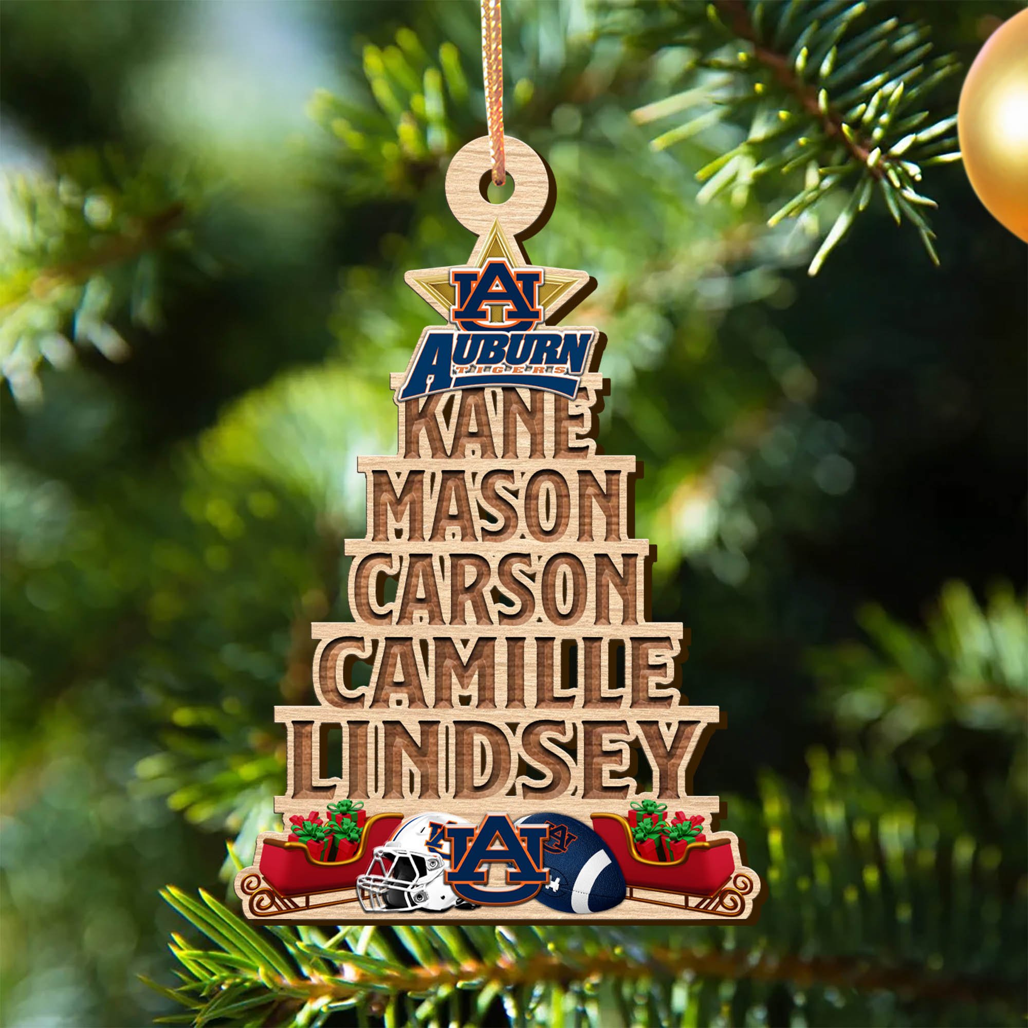 Auburn Tigers Wooden Ornament 2024 Version Personalized Family Members Names, Christmas Tree Ornament, Christmas Gifts For Sport Lovers ETHY-51906
