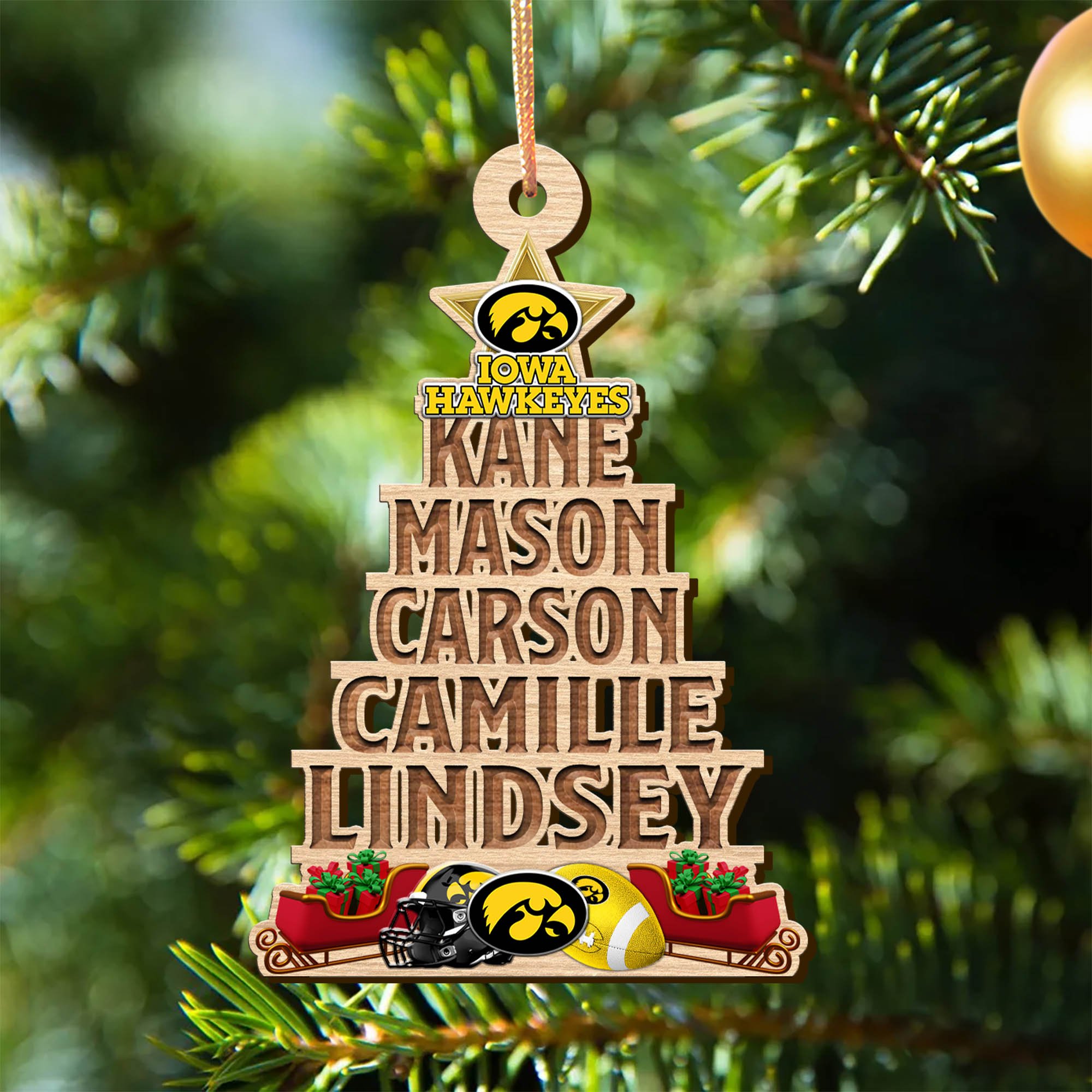 Iowa Hawkeyes Wooden Ornament 2024 Version Personalized Family Members Names, Christmas Tree Ornament, Christmas Gifts For Sport Lovers ETHY-51906