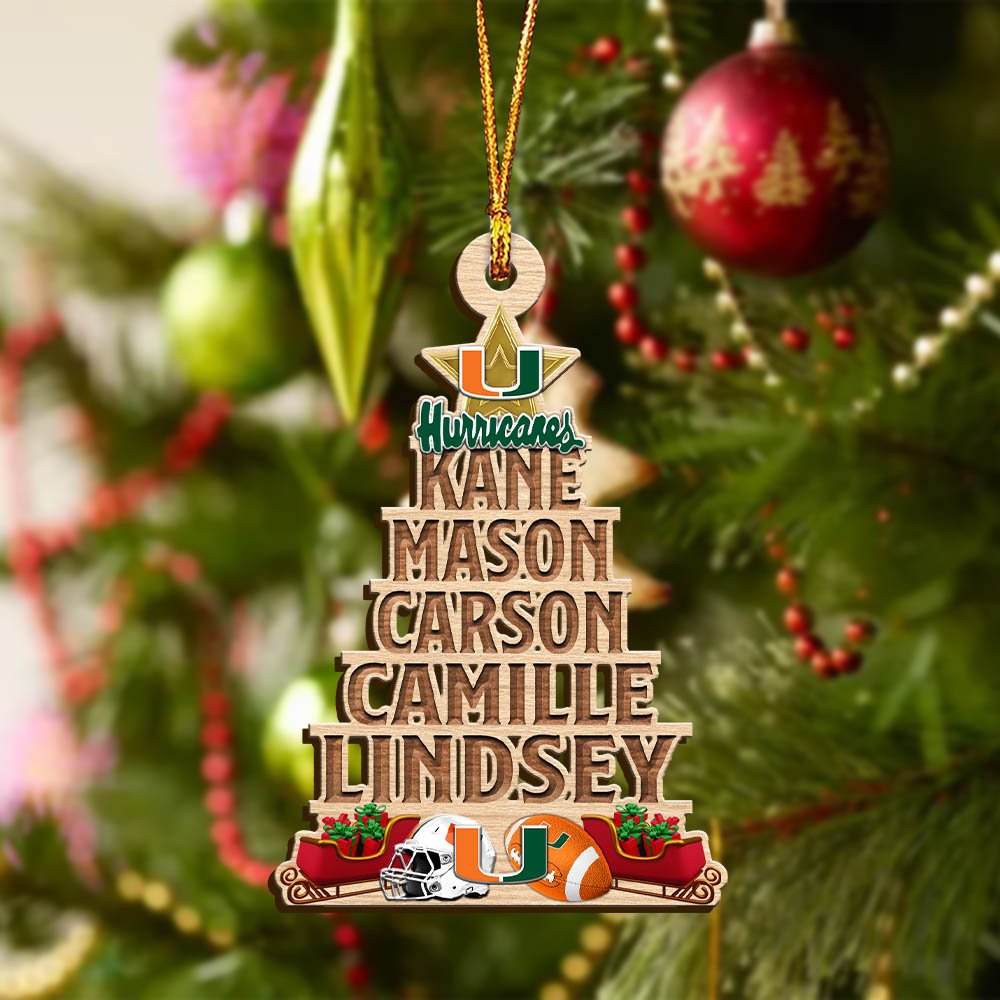 Alternative view of Miami Hurricanes Wooden Ornament 2024 Version Personalized Family Members Names, Christmas Tree Ornament, Christmas Gifts For Sport Lovers ETHY-51906