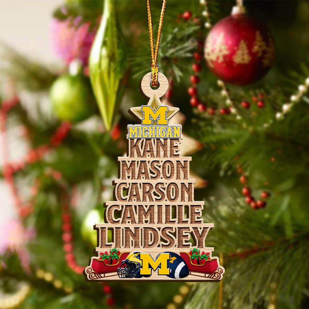 Alternative view of Michigan Wolverines Wooden Ornament 2024 Version Personalized Family Members Names, Christmas Tree Ornament, Christmas Gifts For Sport Lovers ETHY-51906