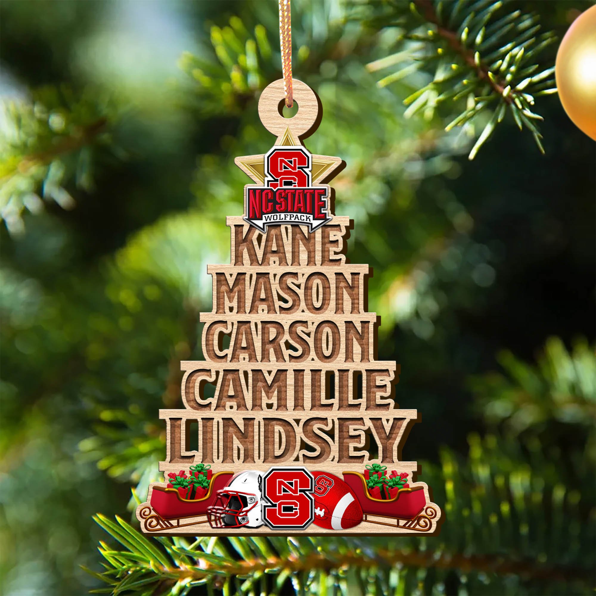 NC State Wolfpack Wooden Ornament 2024 Version Personalized Family Members Names, Christmas Tree Ornament, Christmas Gifts For Sport Lovers ETHY-51906
