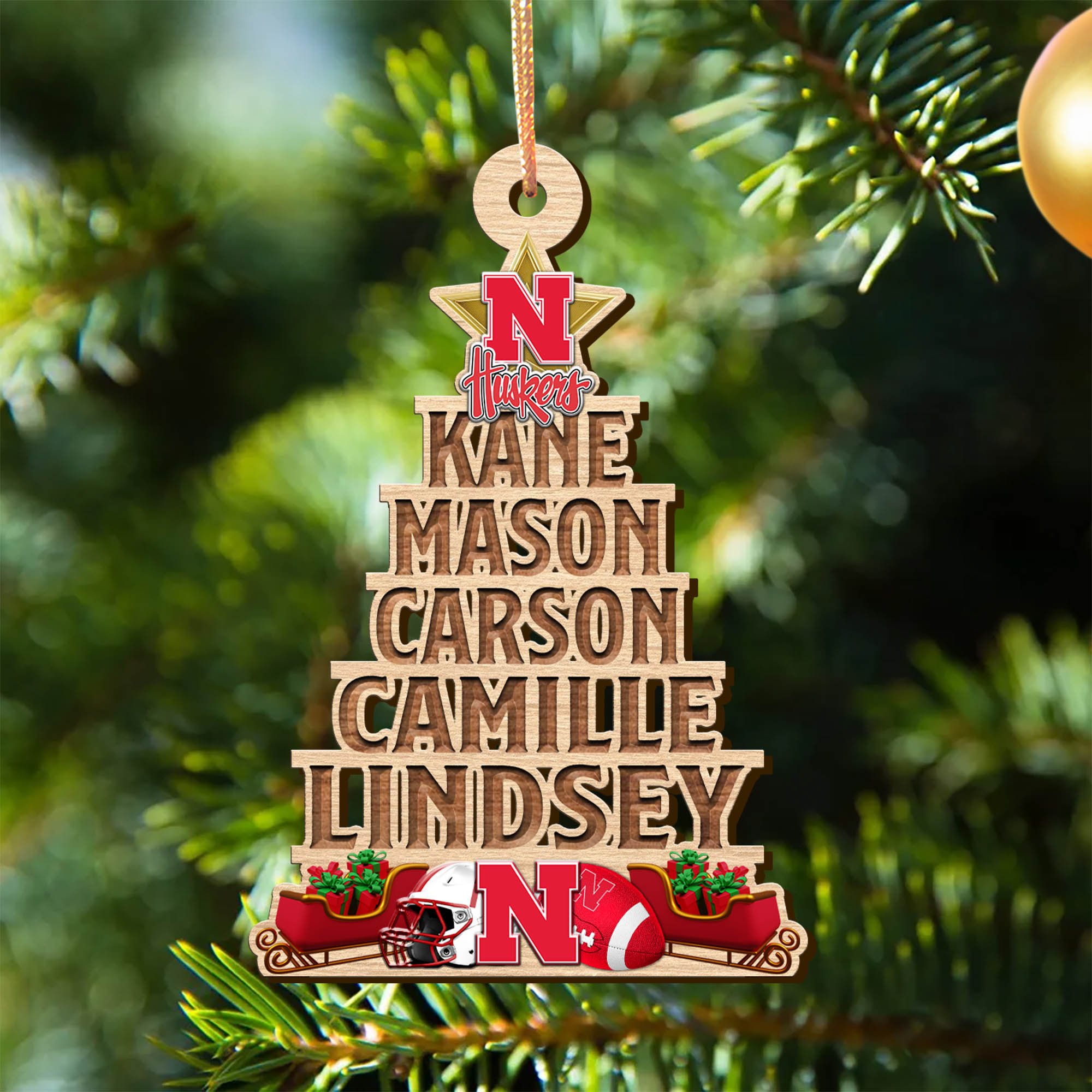 Nebraska Cornhuskers Wooden Ornament 2024 Version Personalized Family Members Names, Christmas Tree Ornament, Christmas Gifts For Sport Lovers ETHY-51906