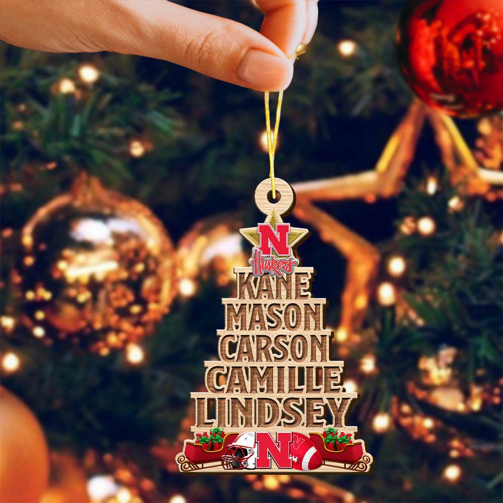 Nebraska Cornhuskers Wooden Ornament 2024 Version Personalized Family Members Names, Christmas Tree Ornament, Christmas Gifts For Sport Lovers ETHY-51906 - Image 3