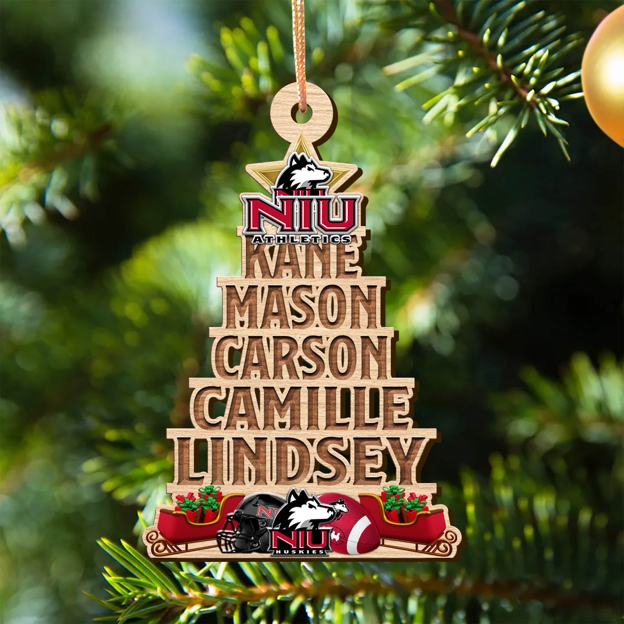 Northern Illinois Huskies Wooden Ornament 2024 Version Personalized Family Members Names, Christmas Tree Ornament, Christmas Gifts For Sport Lovers ETHY-51906