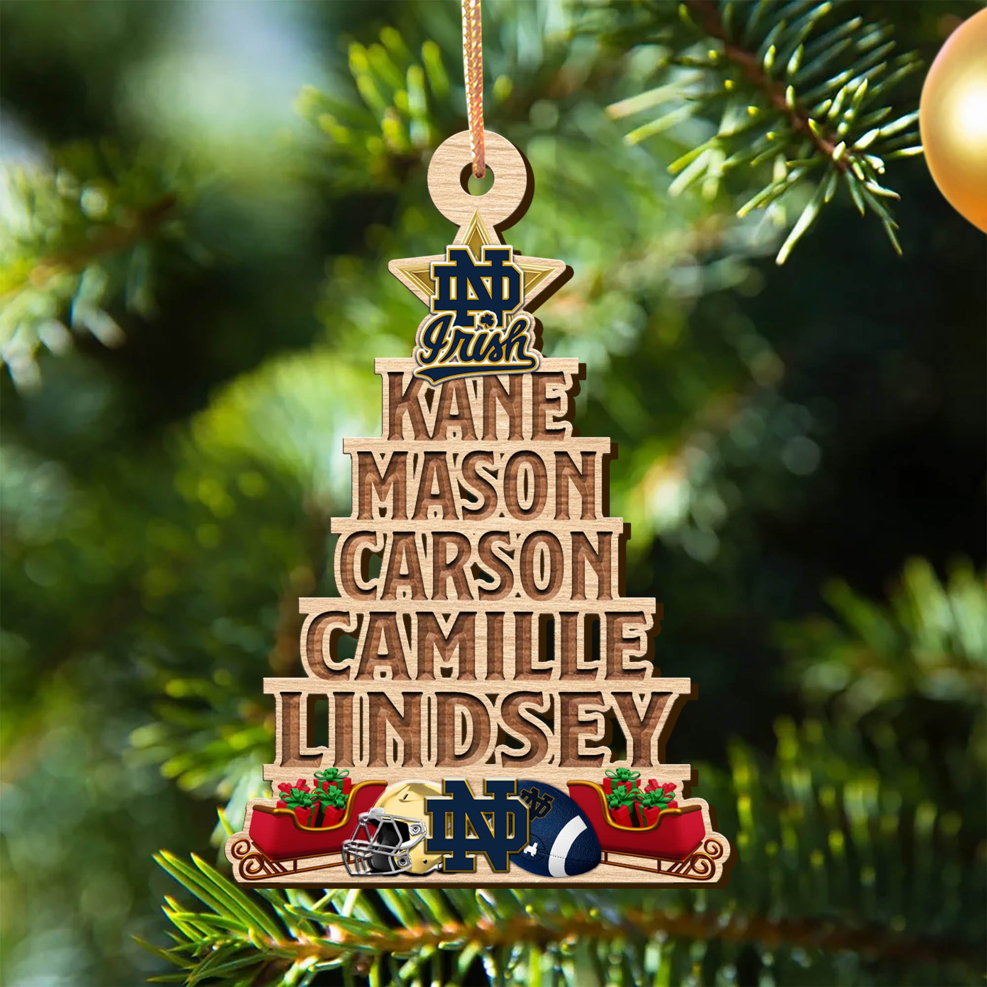 Notre Dame Fighting Irish Wooden Ornament 2024 Version Personalized Family Members Names, Christmas Tree Ornament, Christmas Gifts For Sport Lovers ETHY-51906