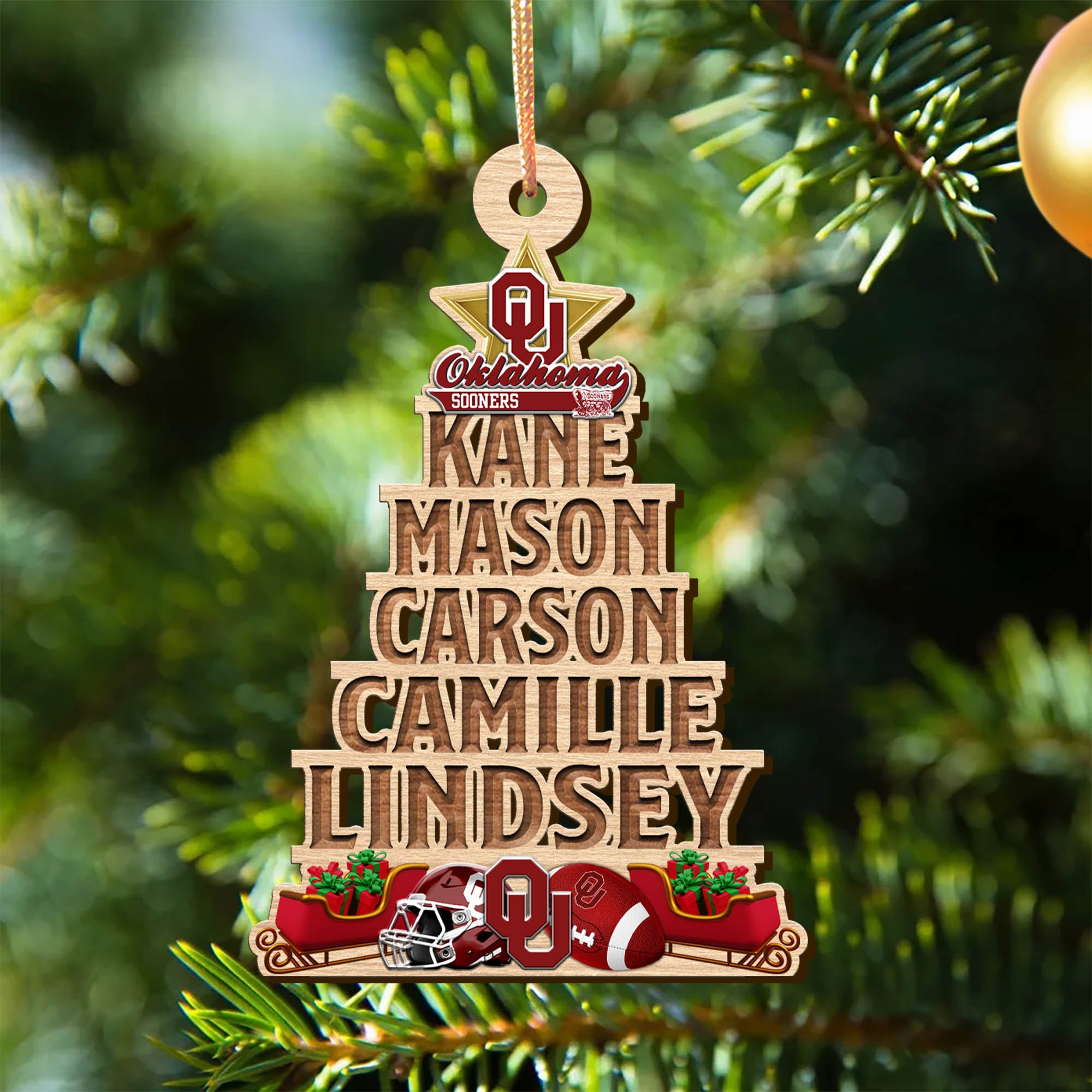 Oklahoma Sooners Wooden Ornament 2024 Version Personalized Family Members Names, Christmas Tree Ornament, Christmas Gifts For Sport Lovers ETHY-51906