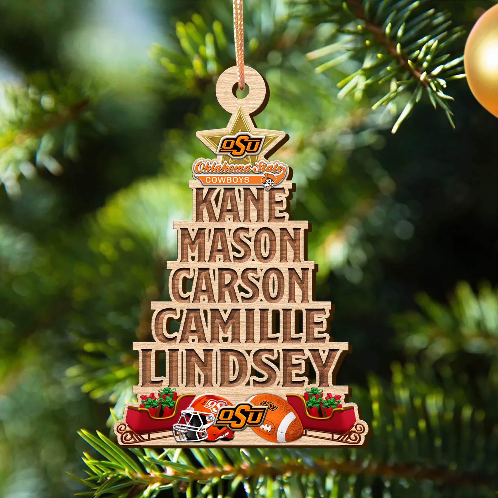 Oklahoma State Cowboys Wooden Ornament 2024 Version Personalized Family Members Names, Christmas Tree Ornament, Christmas Gifts For Sport Lovers ETHY-51906