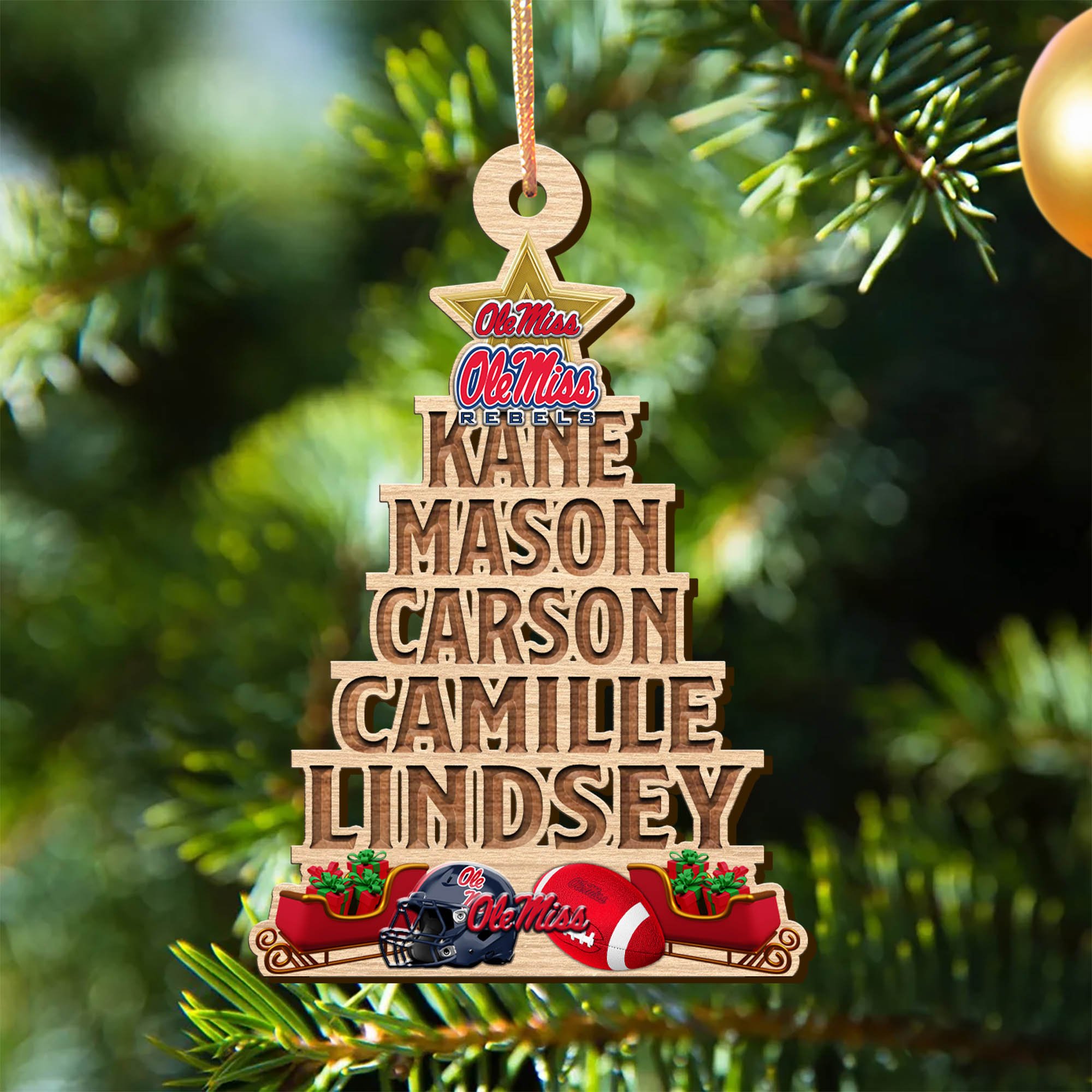 Ole Miss Rebels Wooden Ornament 2024 Version Personalized Family Members Names, Christmas Tree Ornament, Christmas Gifts For Sport Lovers ETHY-51906