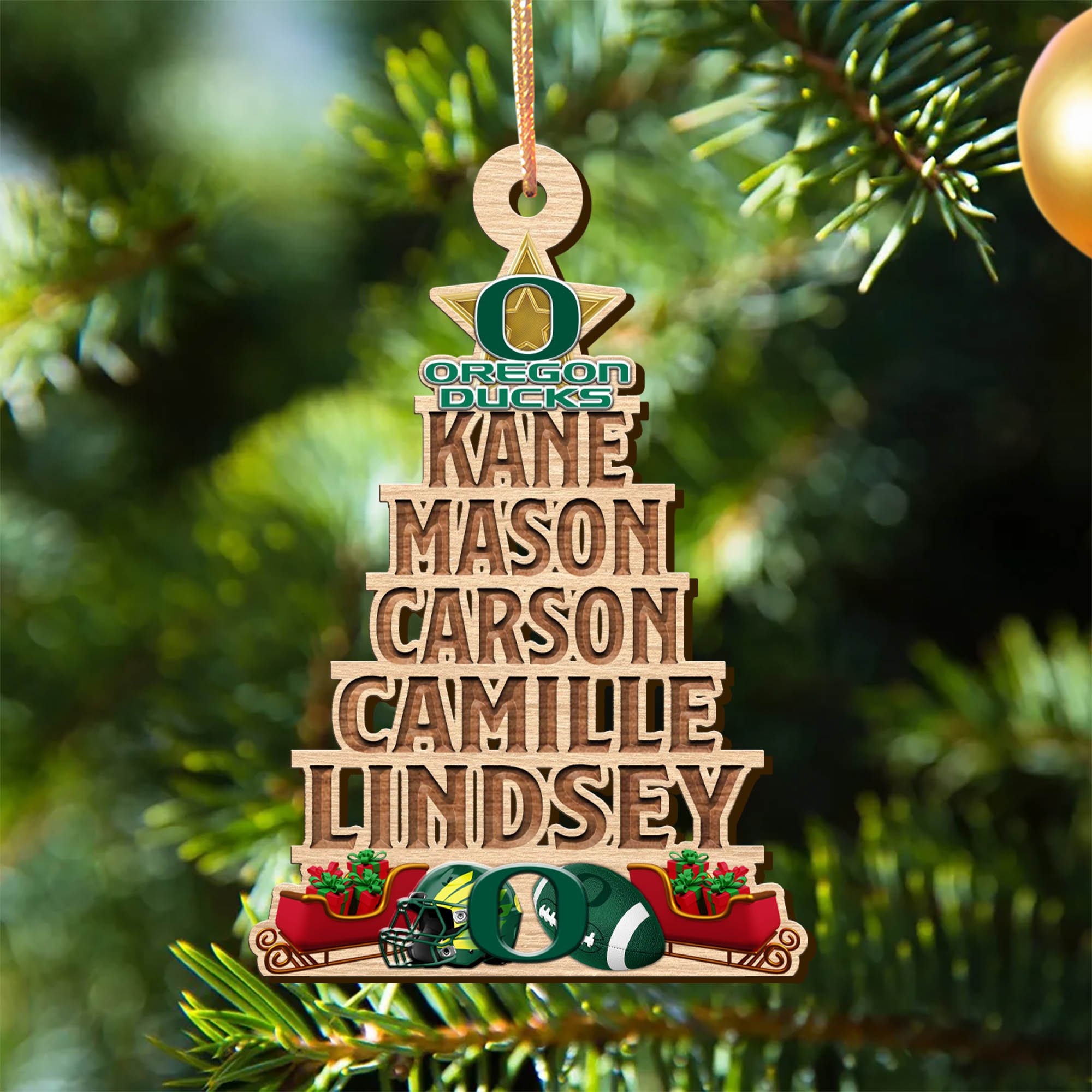 Oregon Ducks Wooden Ornament 2024 Version Personalized Family Members Names, Christmas Tree Ornament, Christmas Gifts For Sport Lovers ETHY-51906