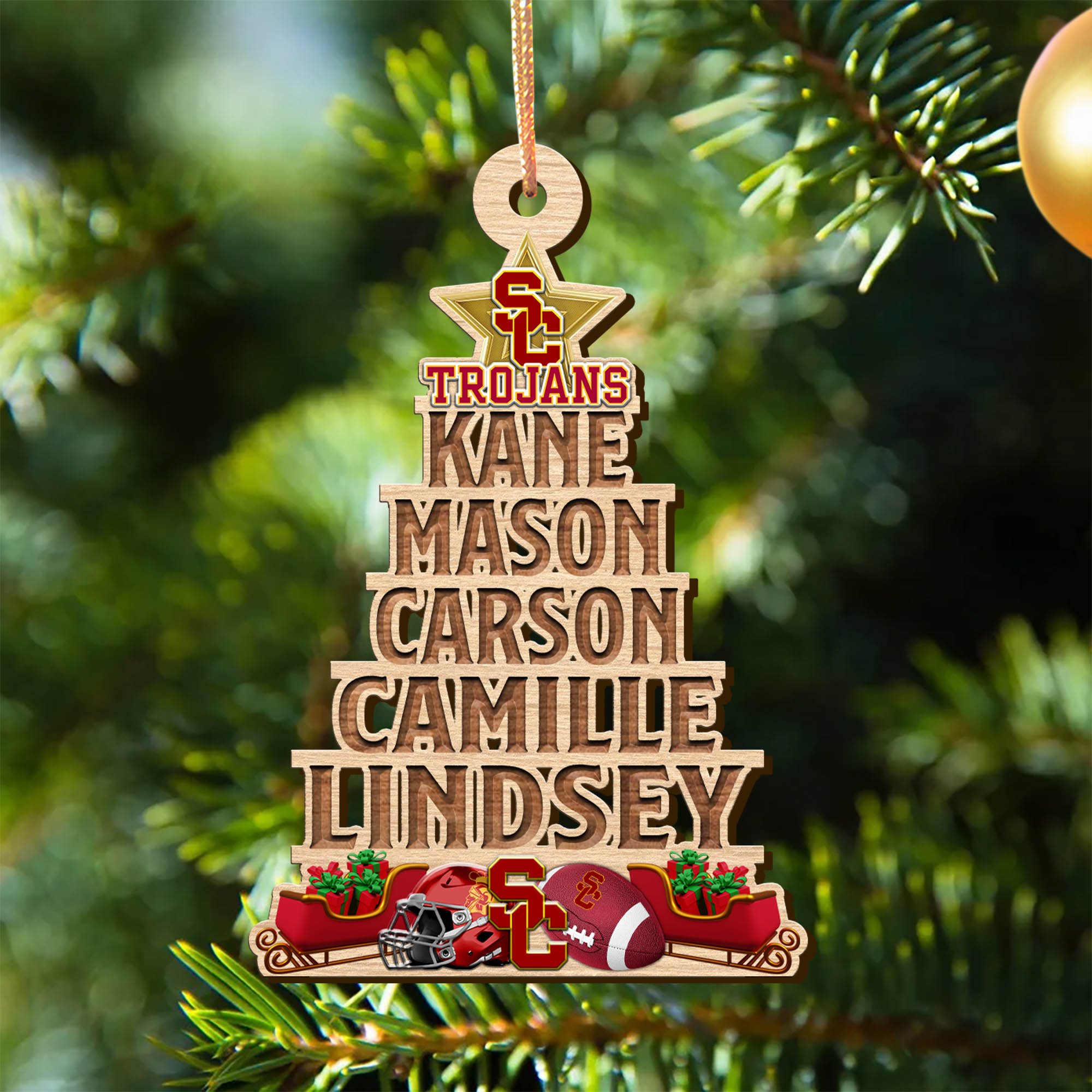 USC Trojans Wooden Ornament 2024 Version Personalized Family Members Names, Christmas Tree Ornament, Christmas Gifts For Sport Lovers ETHY-51906