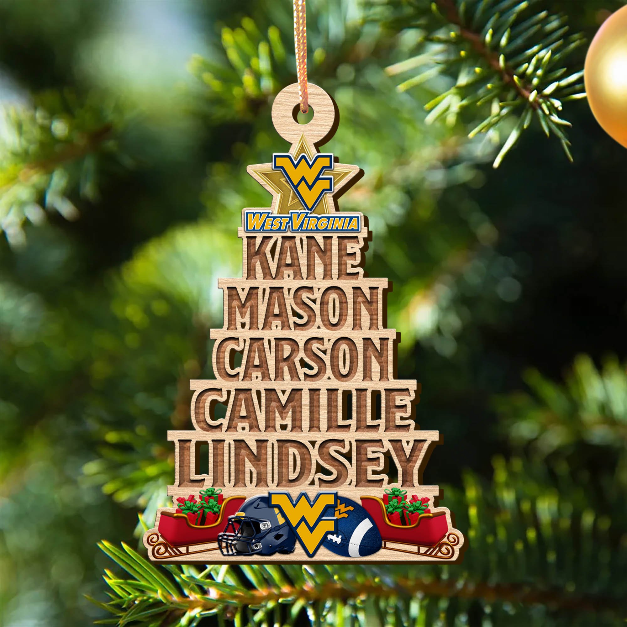 West Virginia Mountaineers Wooden Ornament 2024 Version Personalized Family Members Names, Christmas Tree Ornament, Christmas Gifts For Sport Lovers ETHY-51906