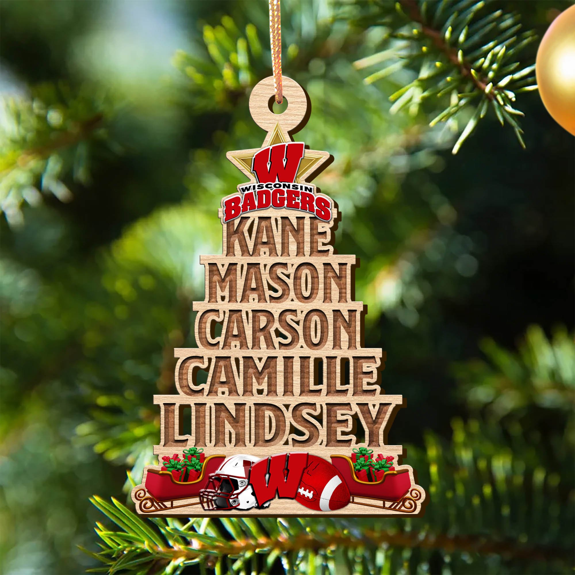 Wisconsin Badgers Wooden Ornament 2024 Version Personalized Family Members Names, Christmas Tree Ornament, Christmas Gifts For Sport Lovers ETHY-51906
