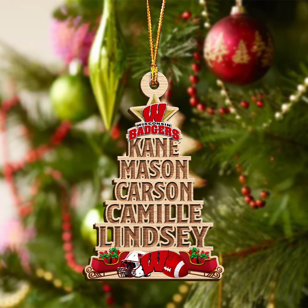 Alternative view of Wisconsin Badgers Wooden Ornament 2024 Version Personalized Family Members Names, Christmas Tree Ornament, Christmas Gifts For Sport Lovers ETHY-51906