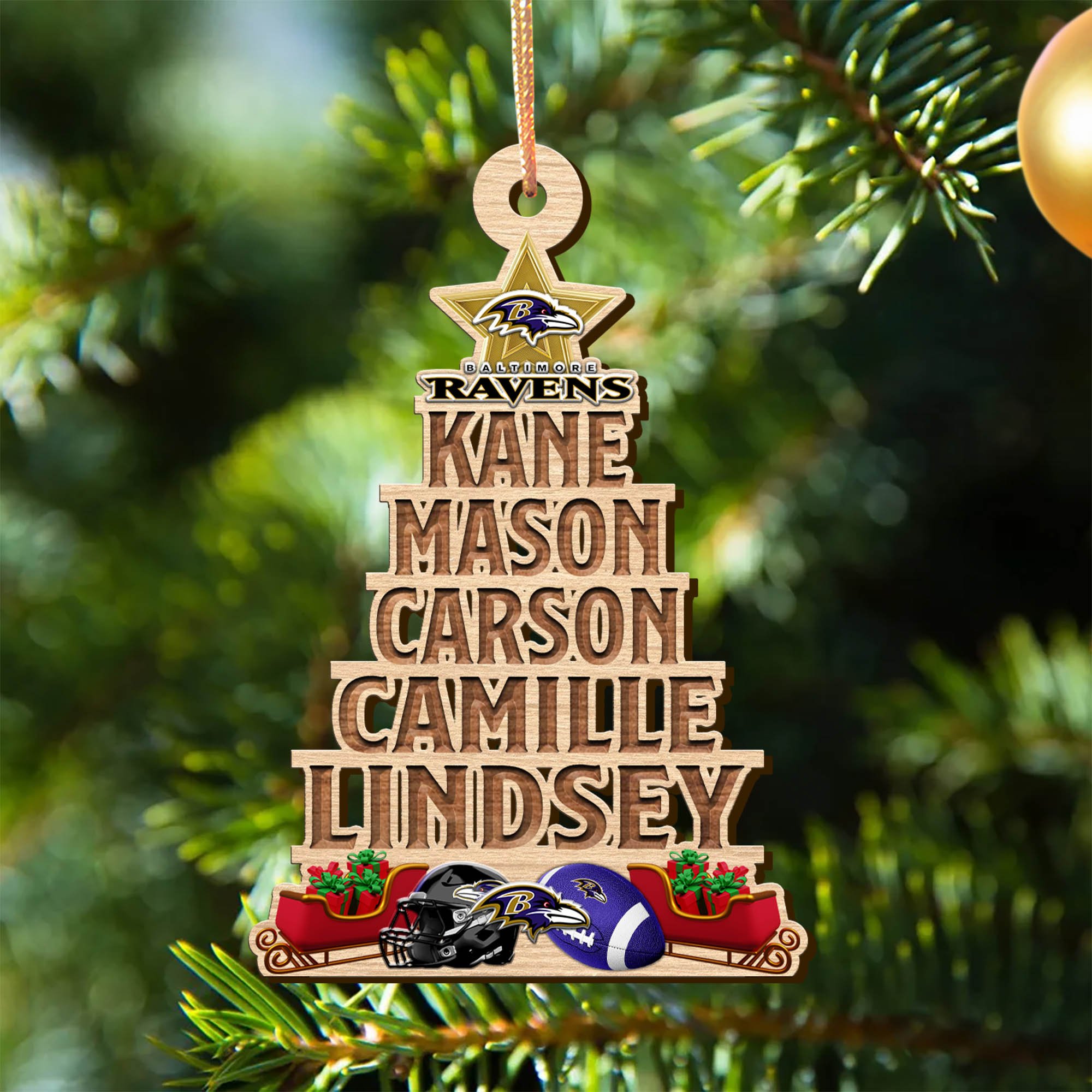 Baltimore Ravens Wooden Ornament 2024 Version Personalized Family Members Names, Christmas Tree Ornament, Christmas Gifts For Sport Lovers ETHY-51906